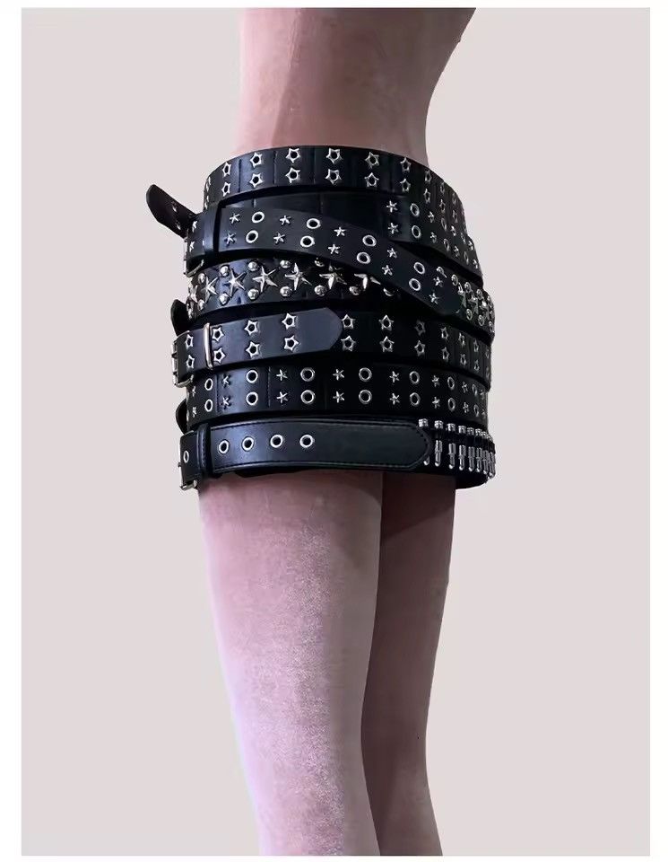 Other Gothic Designer Punk PU Leather Rivet Mini Skirt Size 27" / US 4 / IT 40 - 6 Thumbnail