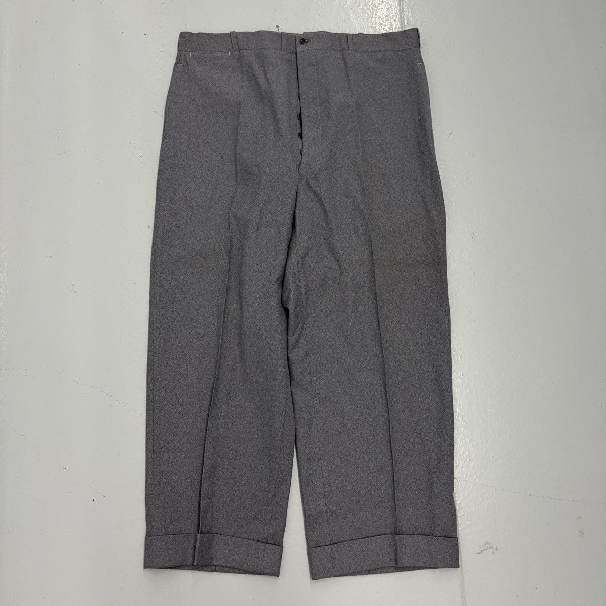 Other NOS Vintage 50s Grey Wool Buttonfly Wide Leg Trousers 38x26 Size US 38 / EU 54 - 1 Thumbnail
