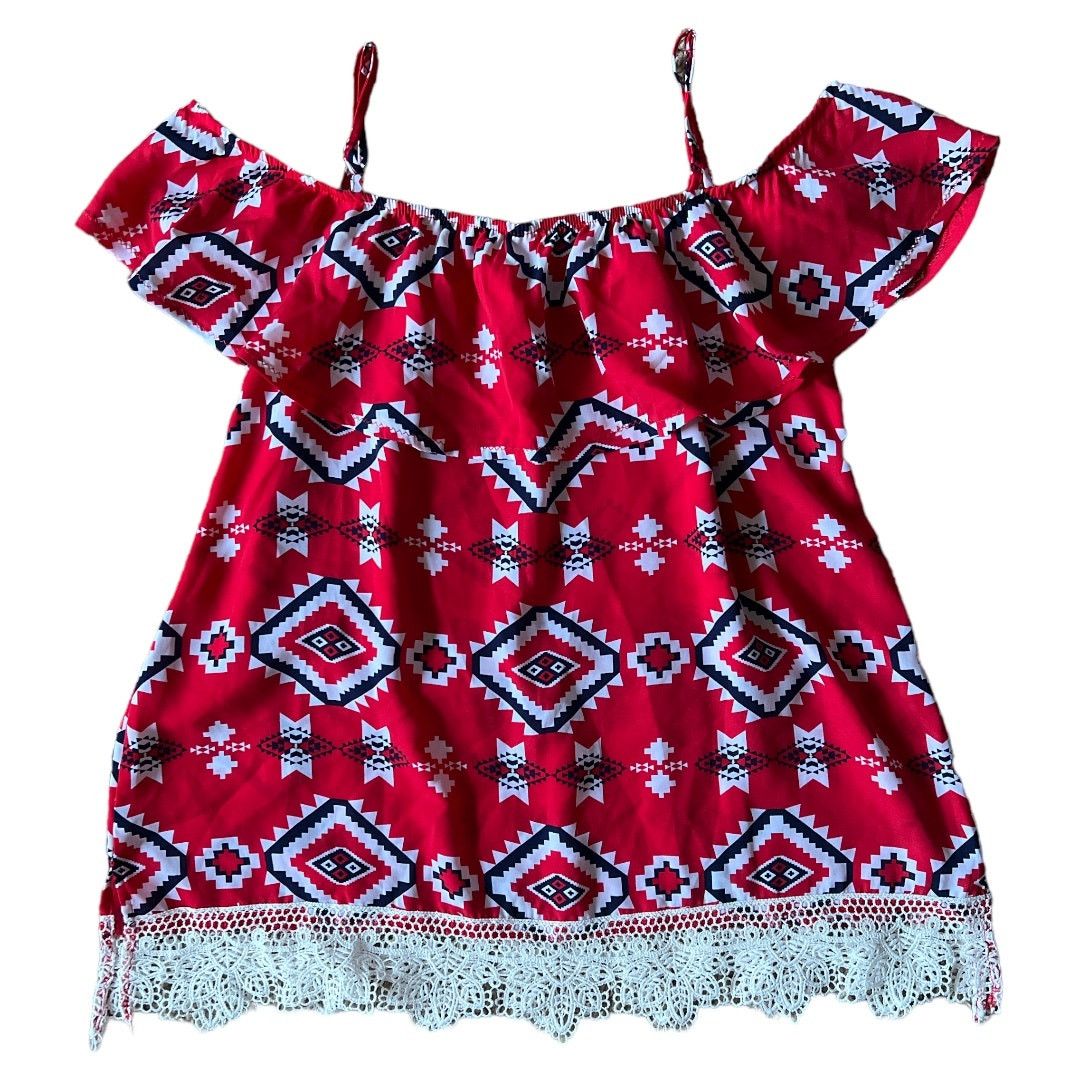 Other Red Printed Cold Shoulder Women Top, M Size M / US 6-8 / IT 42-44 - 4 Thumbnail