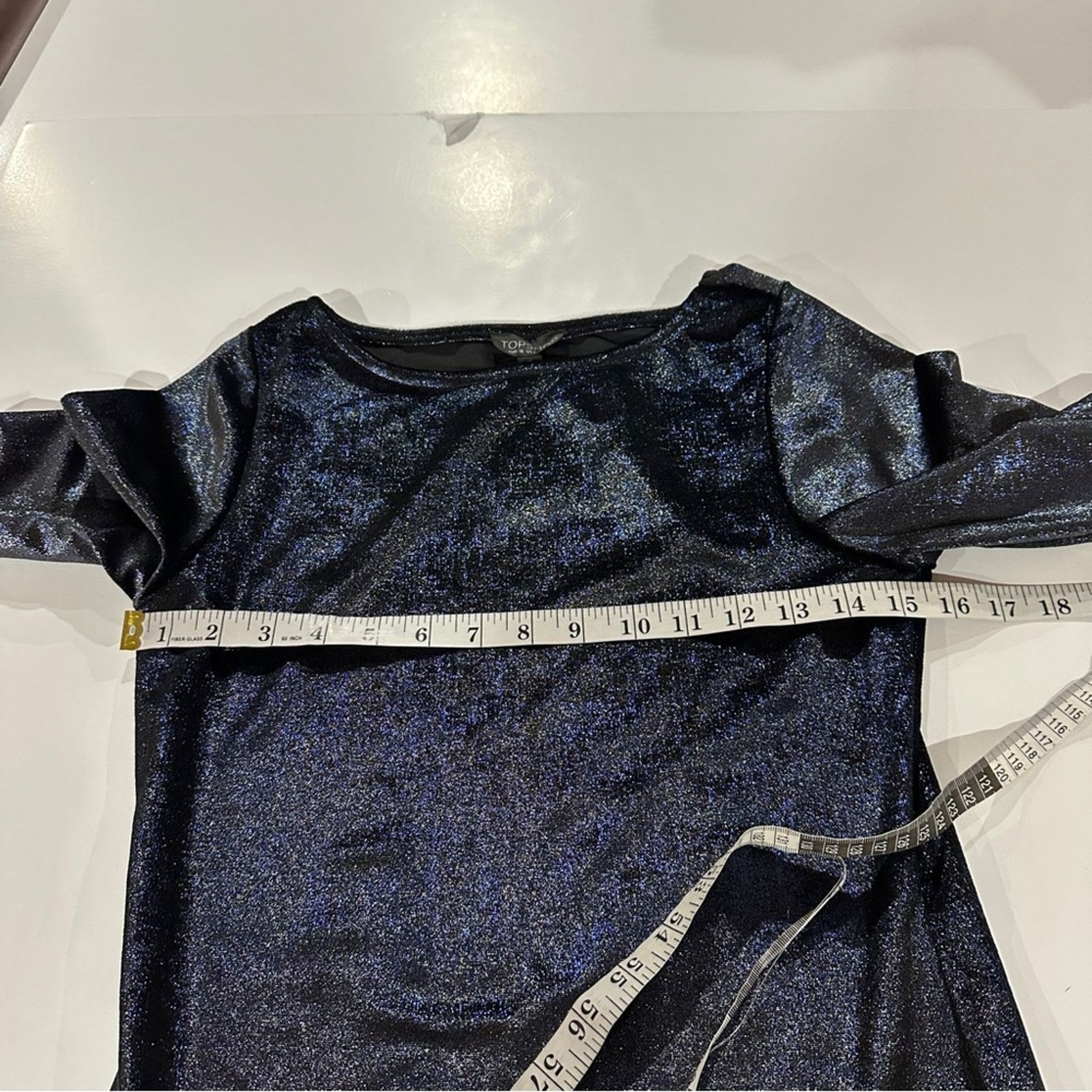 Topshop Topshop Blue Glitter Velvet 3/4 Sleeve Midi Bodycon Dress 6 Size M / US 6-8 / IT 42-44 - 9 Thumbnail