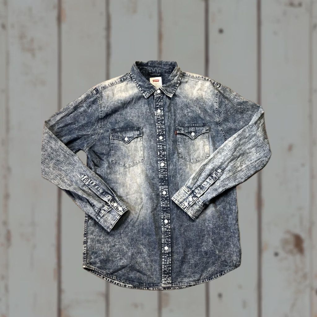 Levi's Levi's Shirt Mens Large Blue Acid Wash Denim Western Button-Down Cowboy Size US L / EU 52-54 / 3 - 1 Thumbnail