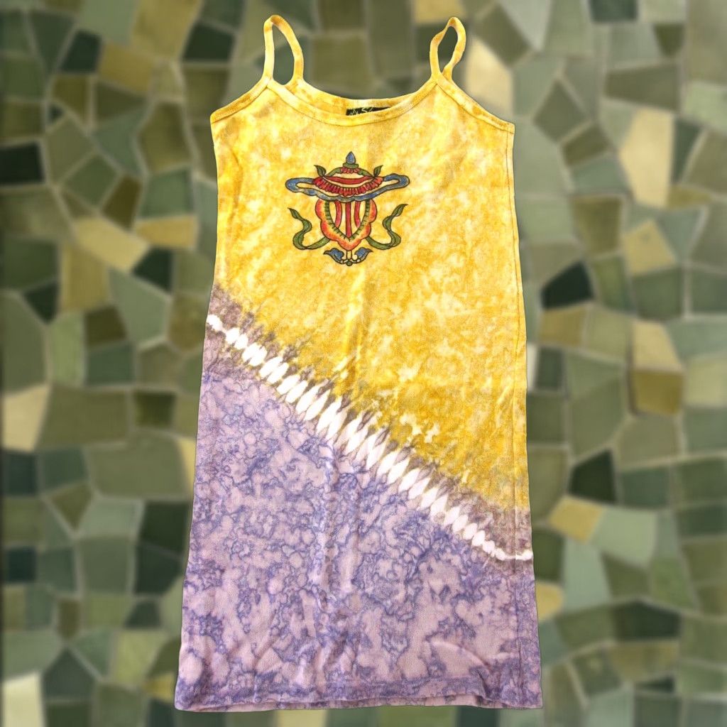 Vintage Vtg Sheesh Connections Nepal Cotton Jersey Yellow Purple Tie Dye Slip Dress M-L Size M / US 6-8 / IT 42-44 - 1 Thumbnail