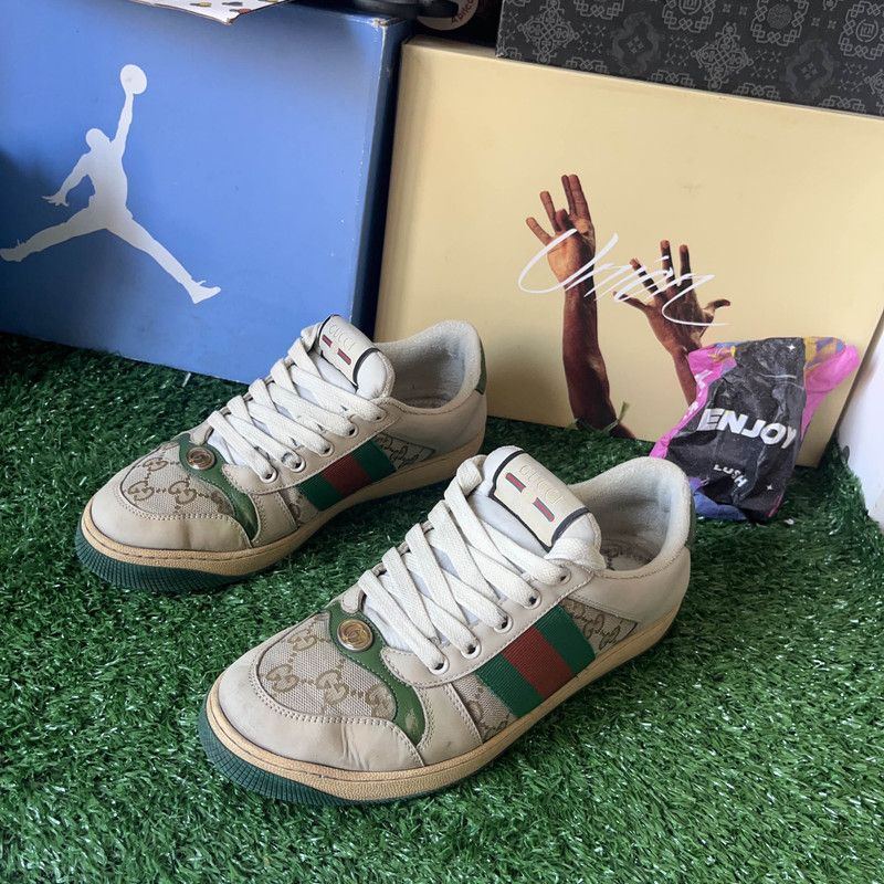 Gucci Screener Green Leather Low-Top Sneakers 0079