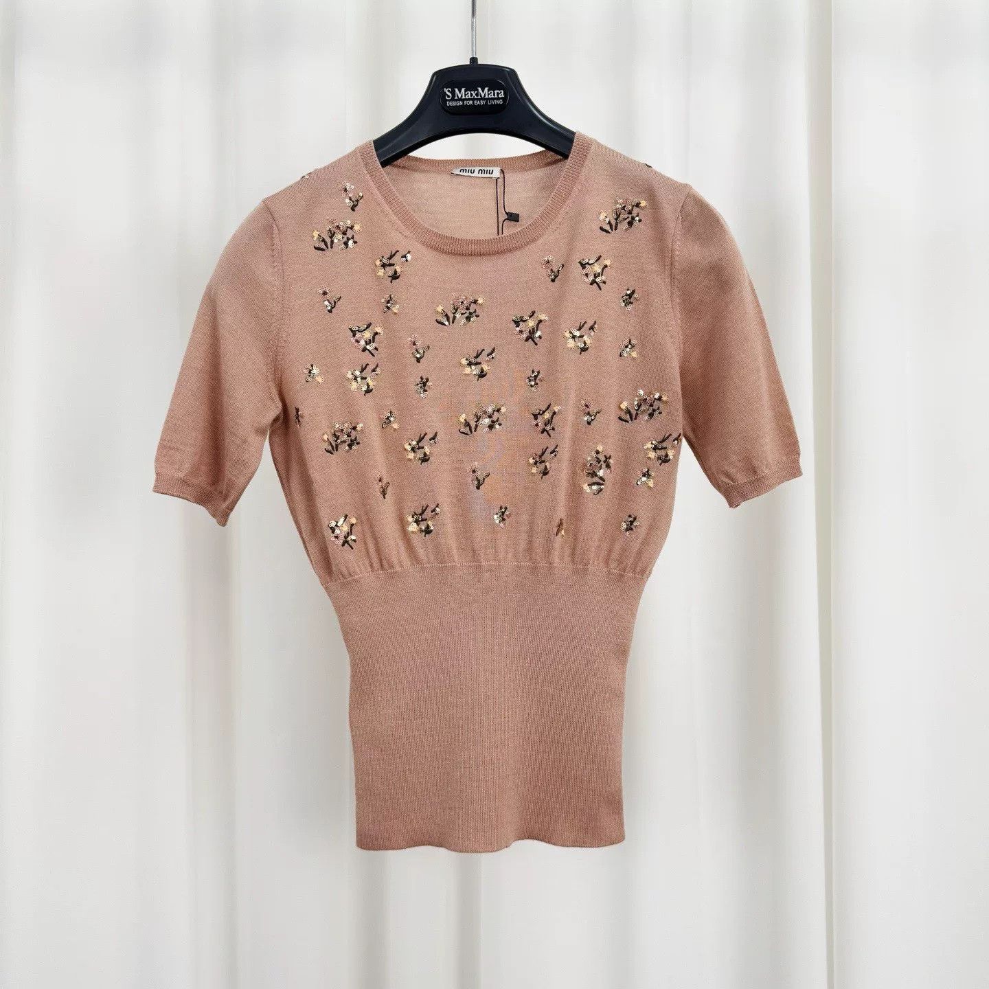 Miu Miu Miu Miu Sequin Floral Knit Short Sleeve Size XS / US 0-2 / IT 36-38 - 1 Thumbnail
