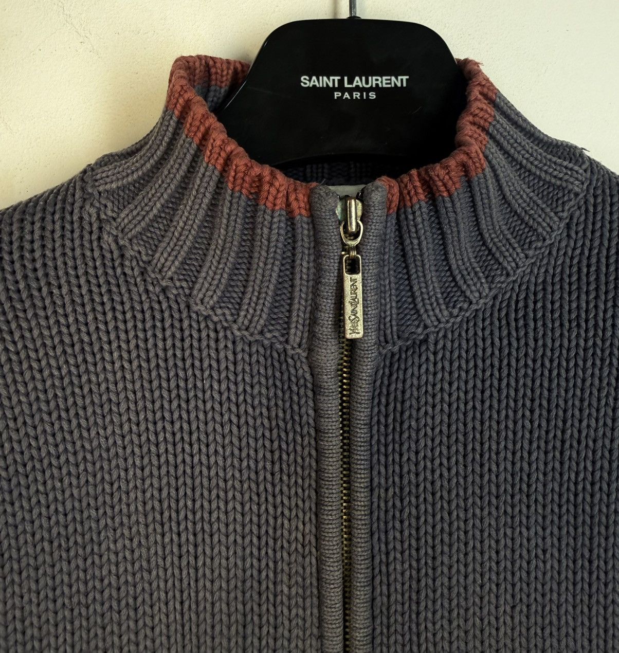 Yves Saint Laurent Heavy Turquoise YSL Sweater Zip Knit Thick Sweatshirt Size US L / EU 52-54 / 3 - 3 Thumbnail