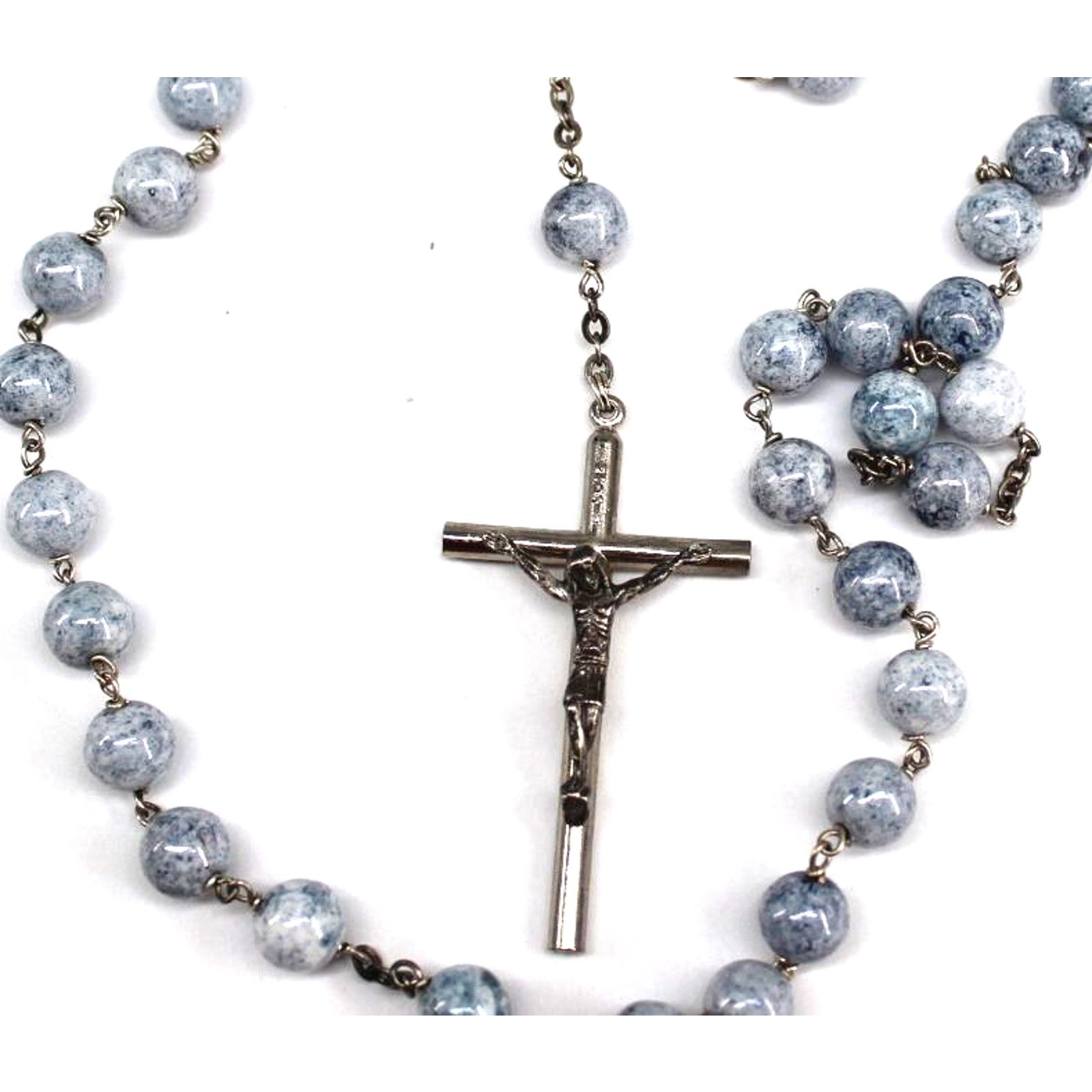 Other Pale Blue Lace Agate Catholic Crucifix 28" Necklace Rosary Size ONE SIZE - 3 Thumbnail