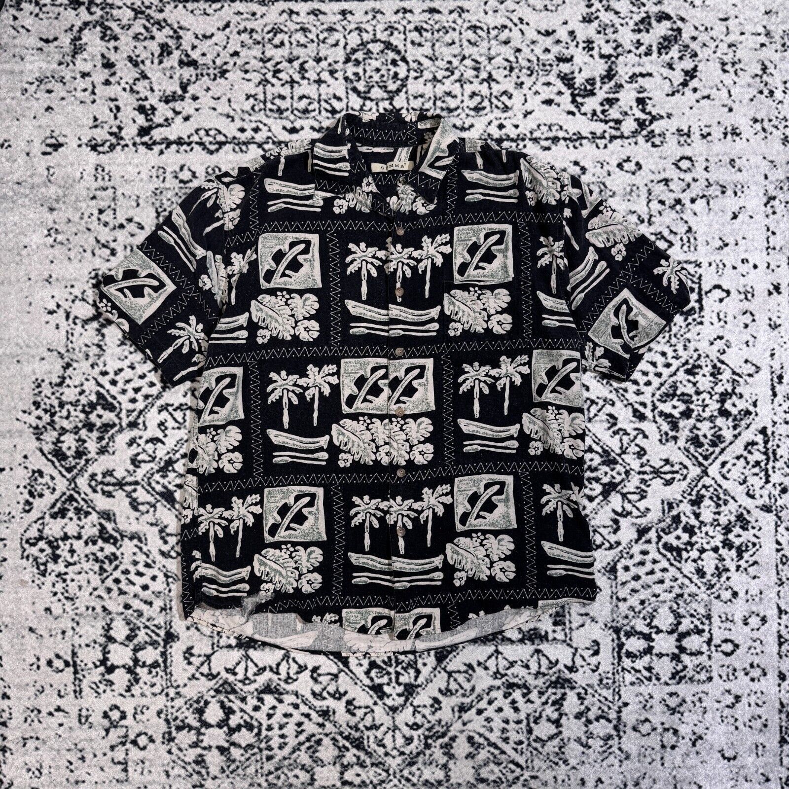 Vintage Vintage Black White Cotton Silk Shirt Size L 90s Hawaii Y2K Size US L / EU 52-54 / 3 - 1 Thumbnail