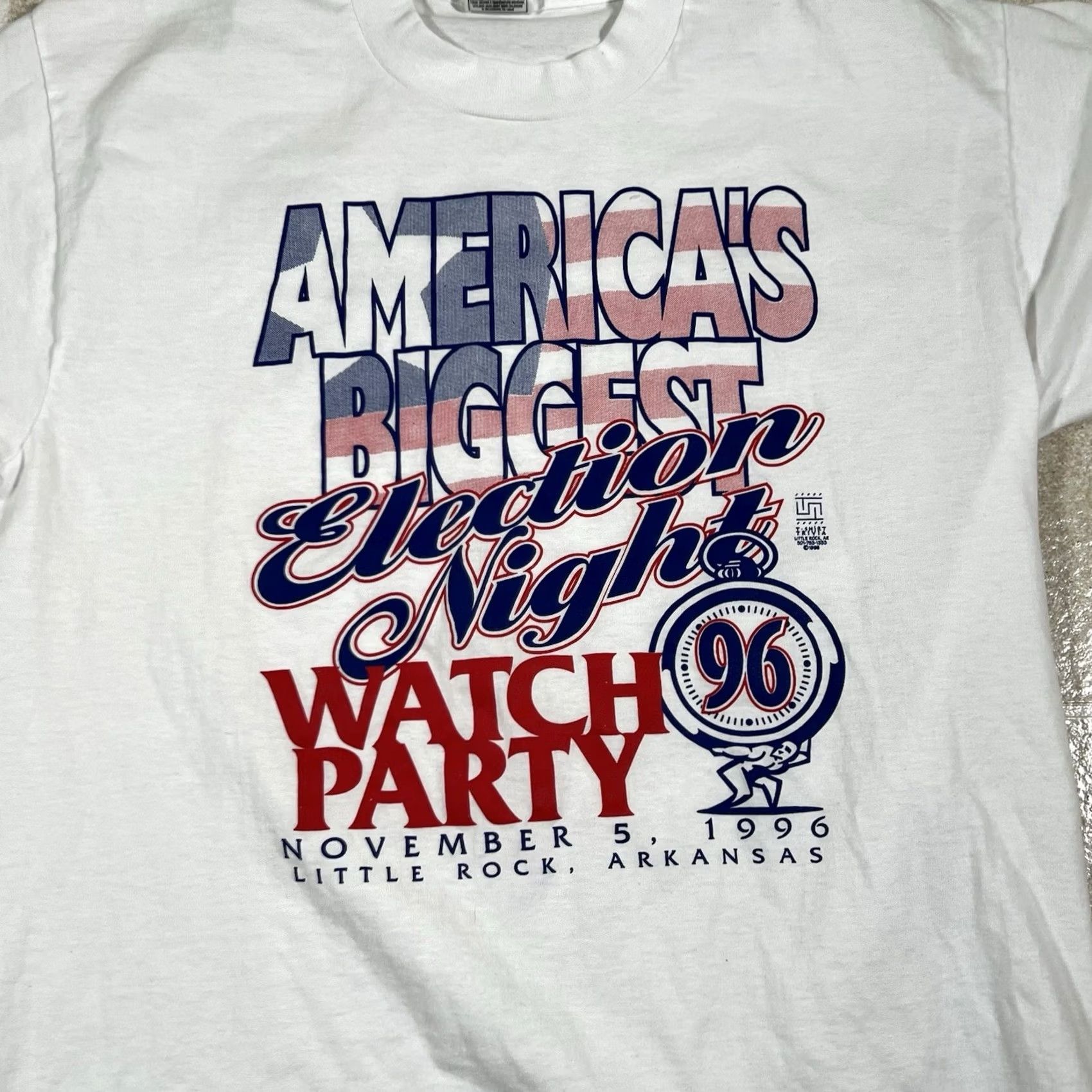 Fruit Of The Loom VINTAGE American Biggest Election Night Watch Party Tshirt Single Stitch Shirt Mens L White Stitch 1996 Size US L / EU 52-54 / 3 - 2 Thumbnail