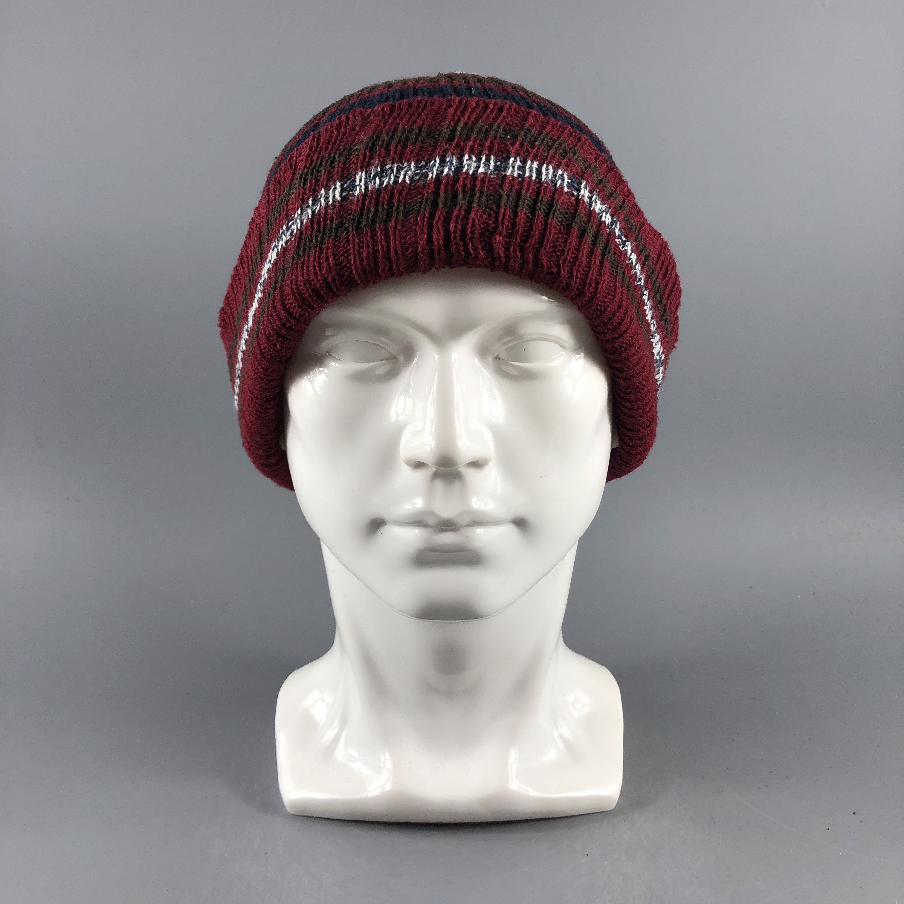 image of Vintage Unknown Stripe Ribbed Beanie Snow Hat Snow Cap -D204, Men's
