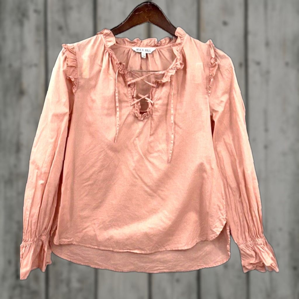 Alex Mill Alex Mill Blouse Shirt Women S Pink Rose Ruffle Peasant Casual Business Formal Workwear All Seasons Floral 100% Cotton Size S / US 4 / IT 40 - 1 Thumbnail