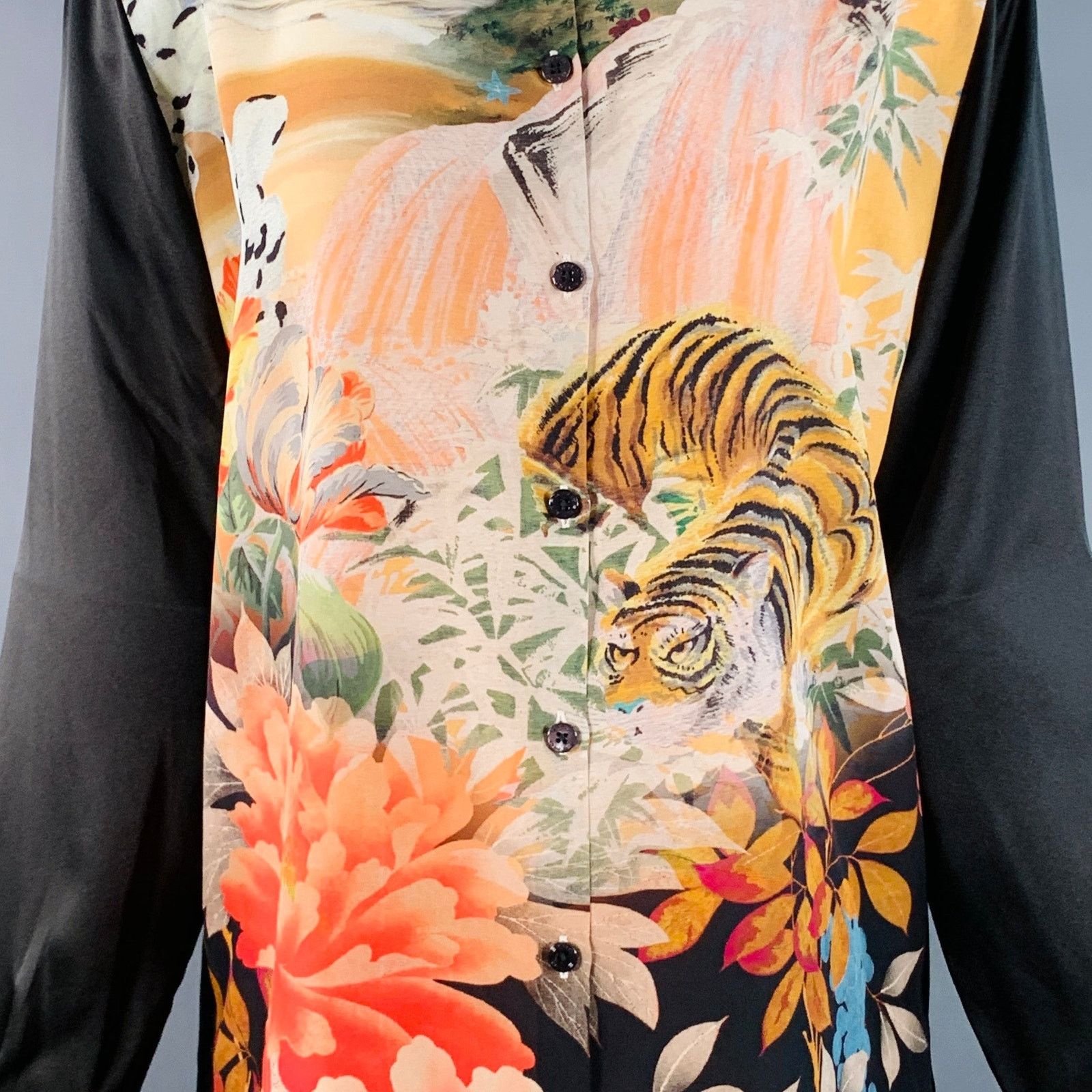 Etro ETRO Black Multi Color Silk Tiger Button Up Shirt Size S / US 4 / IT 40 - 2 Thumbnail