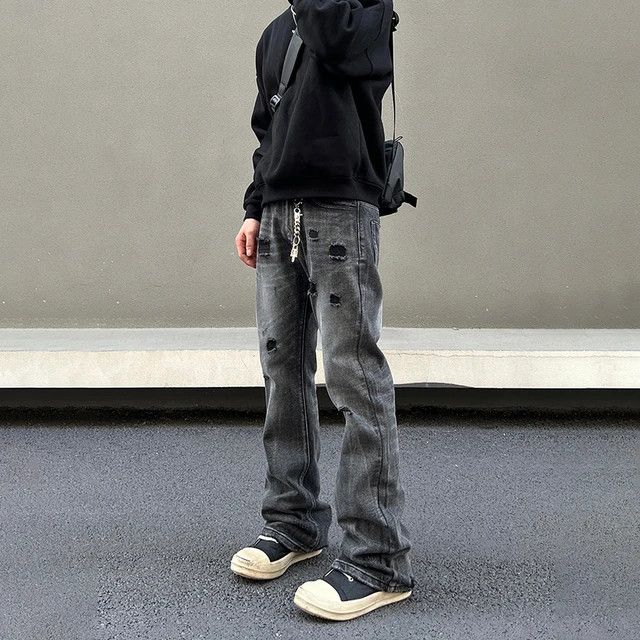 Designer × Japanese Brand × Jean Ripped Jeans Men Black Streetwear Y2k Denim Pants Size US 34 / EU 50 - 1 Thumbnail