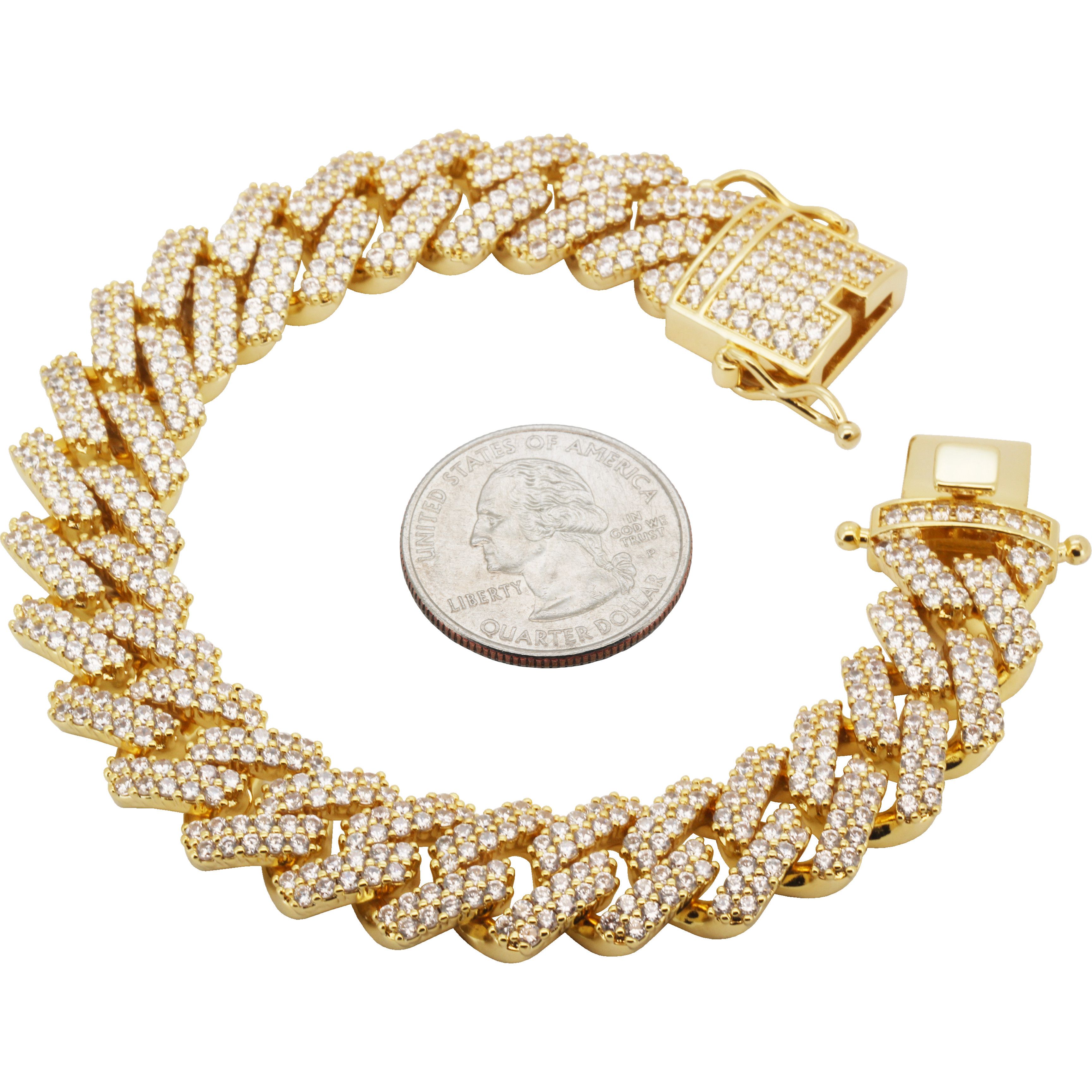 Other 14k Yellow Gold Plated AAA CZ 14mm Cuban Link Bracelet 8.5” Size ONE SIZE - 1 Thumbnail