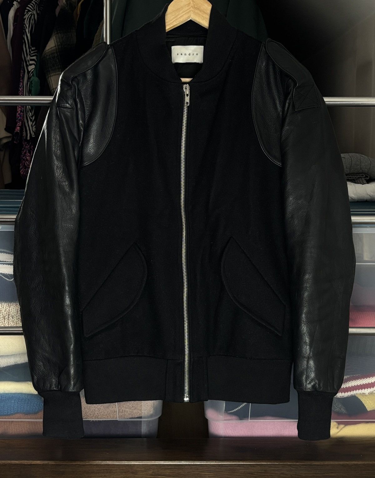 Sandro Sandro Wool & Cow Leather Bomber Jacket Vintage Biker Size US M / EU 48-50 / 2 - 1 Thumbnail