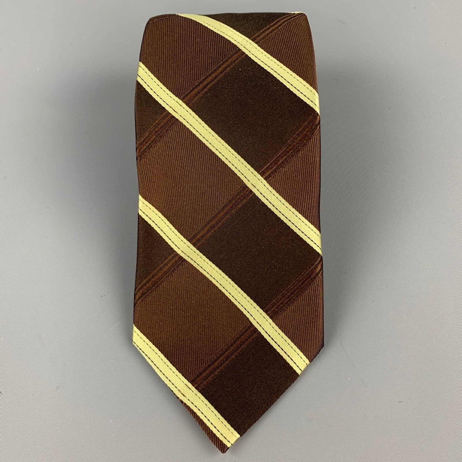 Ted Baker TED BAKER Brown & Green Diagonal Stripe Silk Tie Size ONE SIZE - 1 Thumbnail