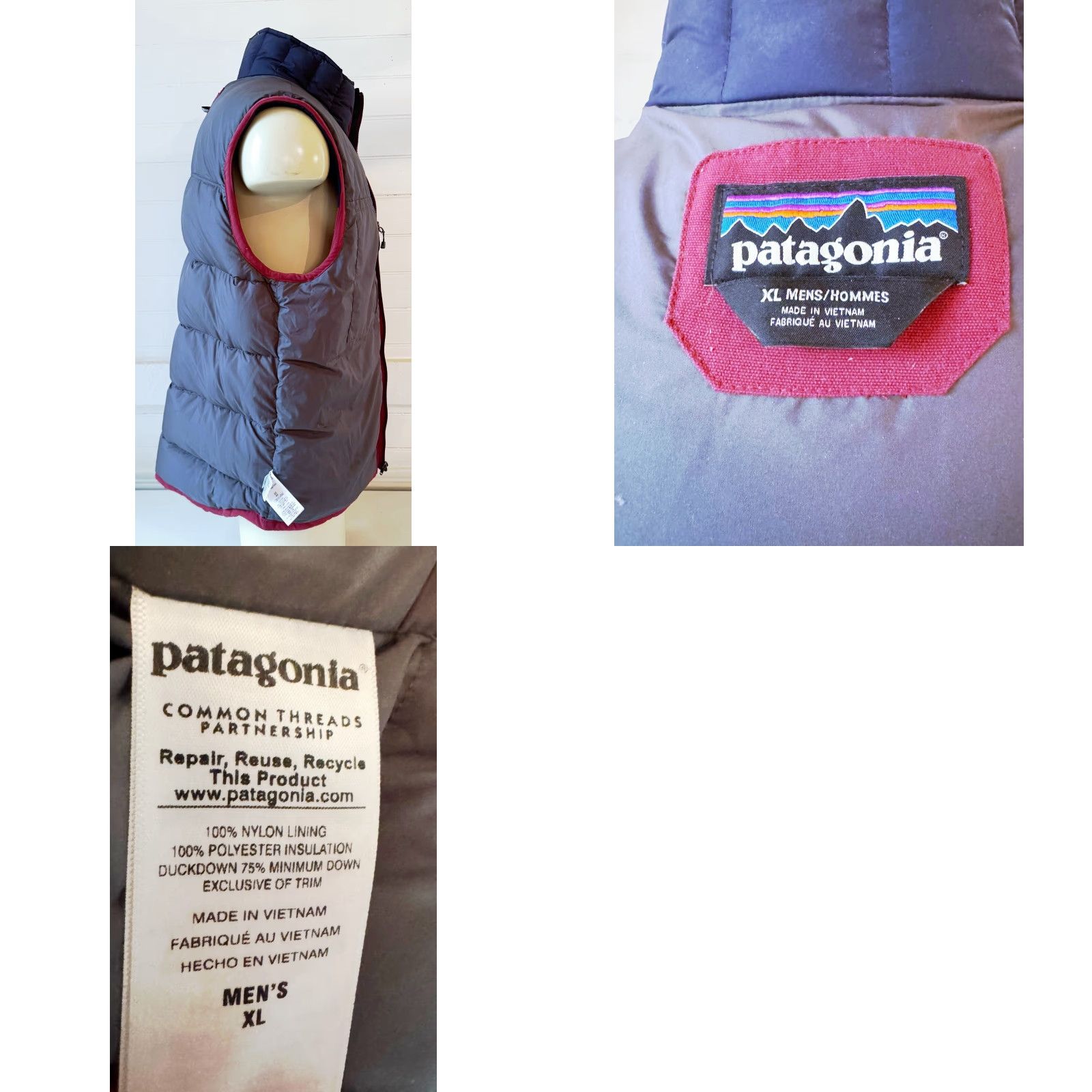 Patagonia PATAGONIA Vest Mens XL Bivy Down Full Zip Nylon Canvas Two-Tone Oxblood Burgundy Size US XL / EU 56 / 4 - 8 Thumbnail