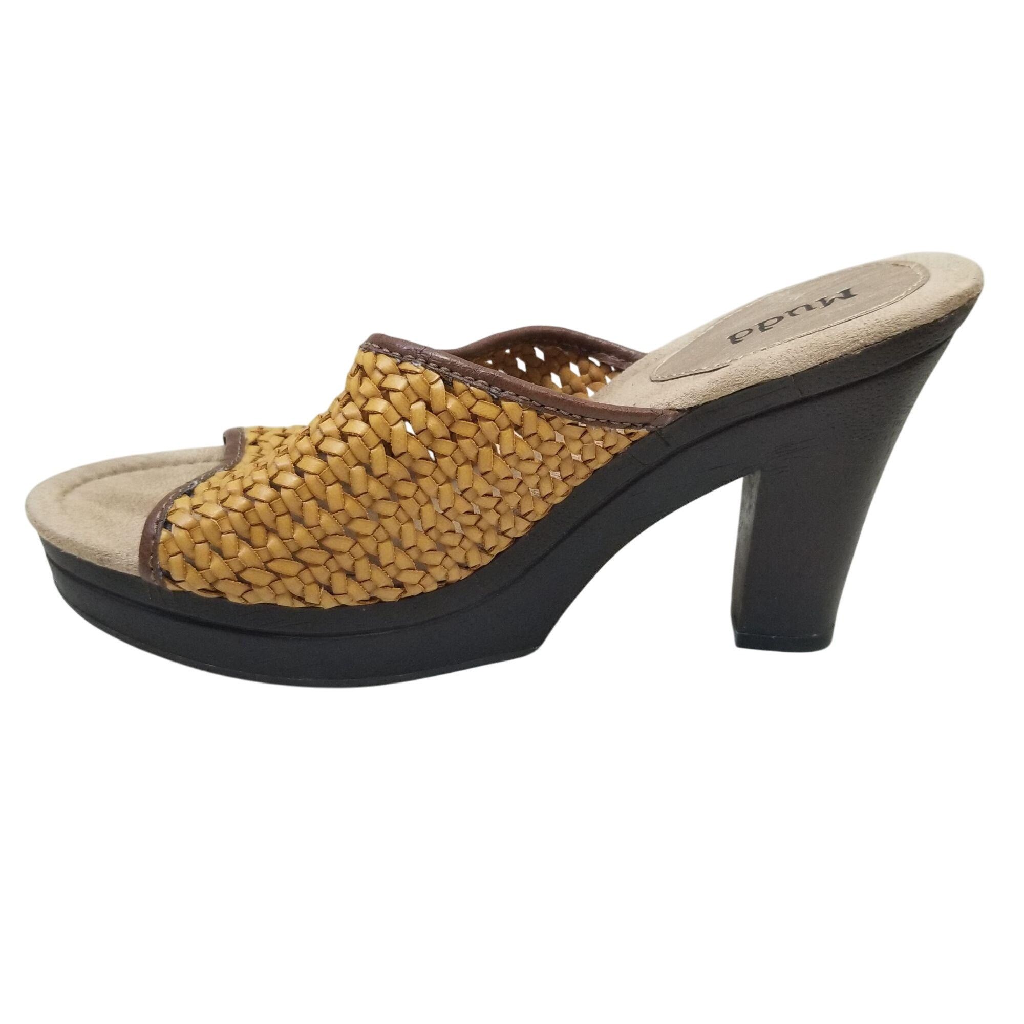 Other Mudd 9 Sandals Open Toe Mustard Yellow Basket Weave Heels Pl Size US 9 / IT 39 - 8 Thumbnail