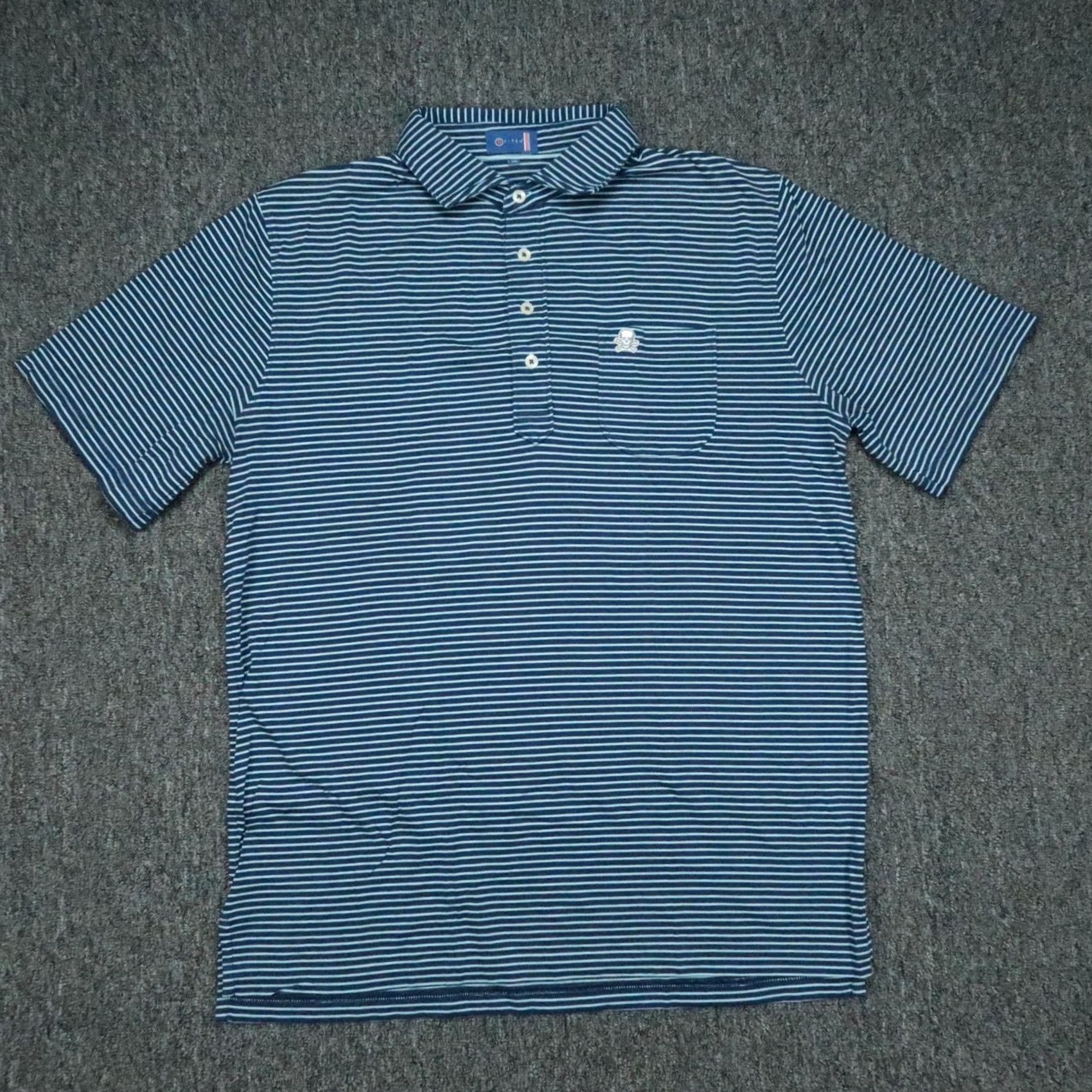 Vintage Stitch Polo Shirt Mens Large Blue Stripe Polo Short Sleeve Skull Crossbones Size US L / EU 52-54 / 3 - 2 Thumbnail