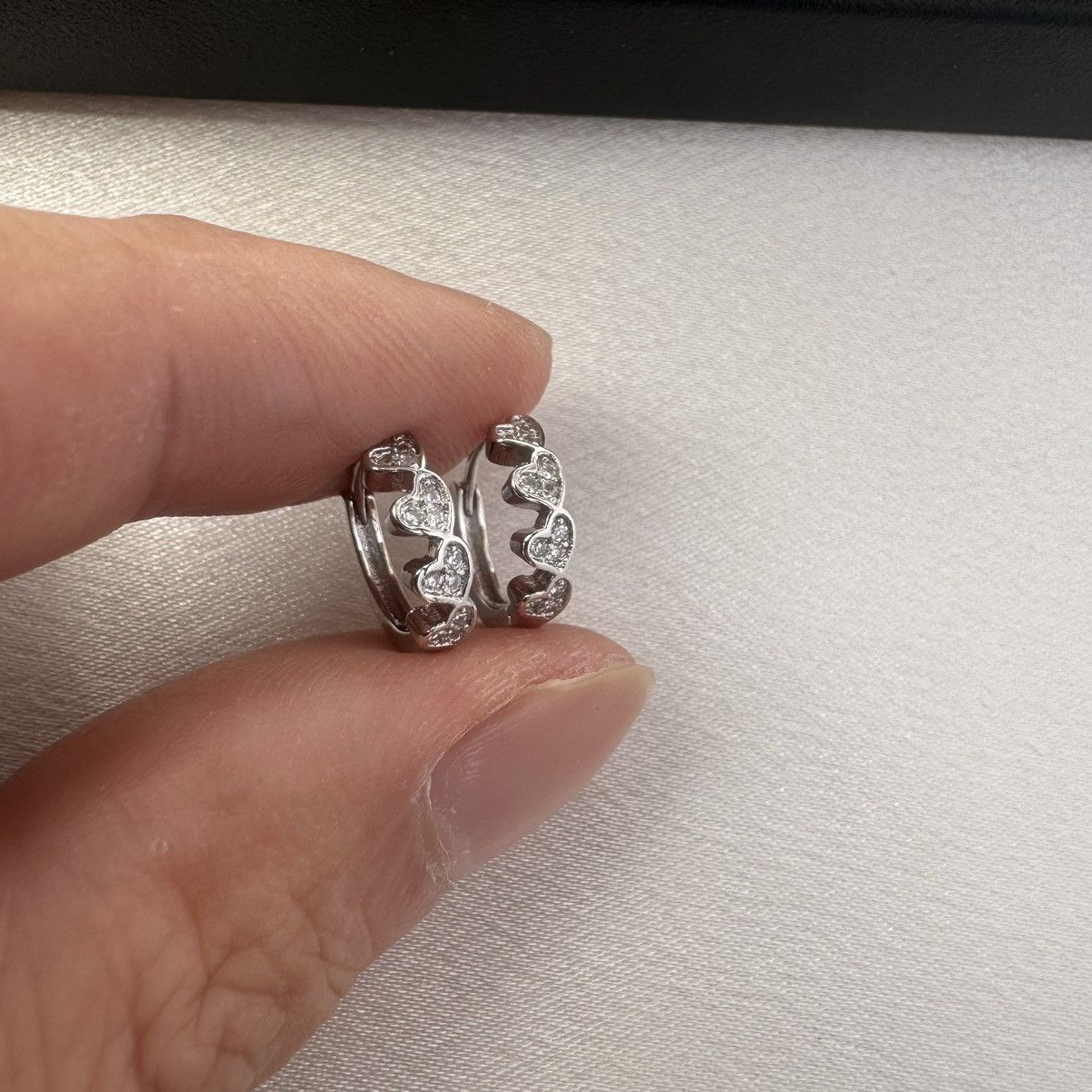 Designer 13mm CZ Love Heart Silver Hoop Earrings for Women Size ONE SIZE - 5 Thumbnail