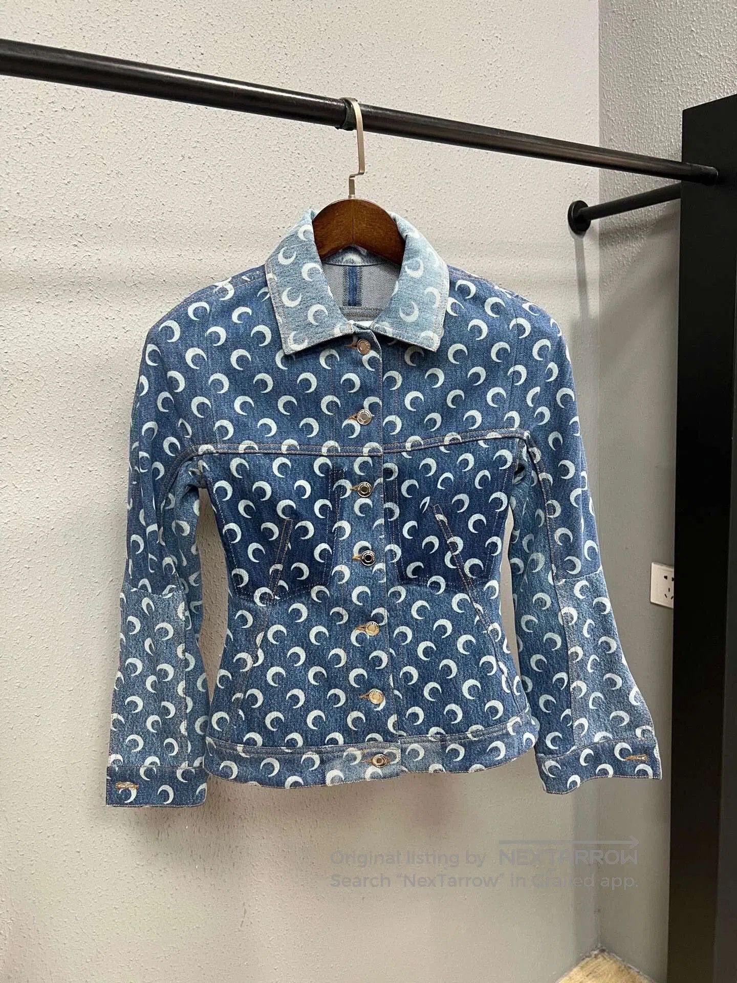 Marine Serre Marine Serre Moon All-Over Print Washed Denim Jacket| Size 35" - 1 Thumbnail