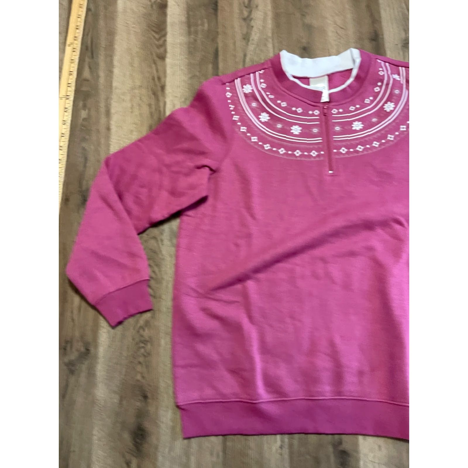 Blair Blair Sweater Womens Size Small Pink White Flower Print Quarter Zip Pullover Shirt Size S / US 4 / IT 40 - 3 Thumbnail