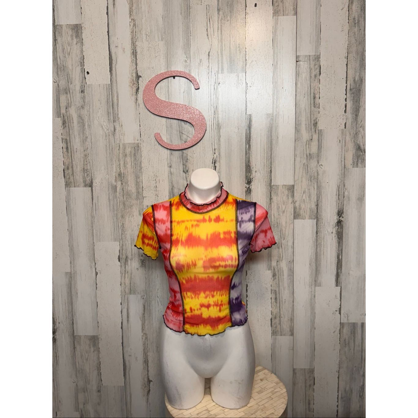 Other Tie-Dye Mesh Lettuce Hem Top Women’s Small Sheer Mock Neck R Size S / US 4 / IT 40 - 1 Thumbnail
