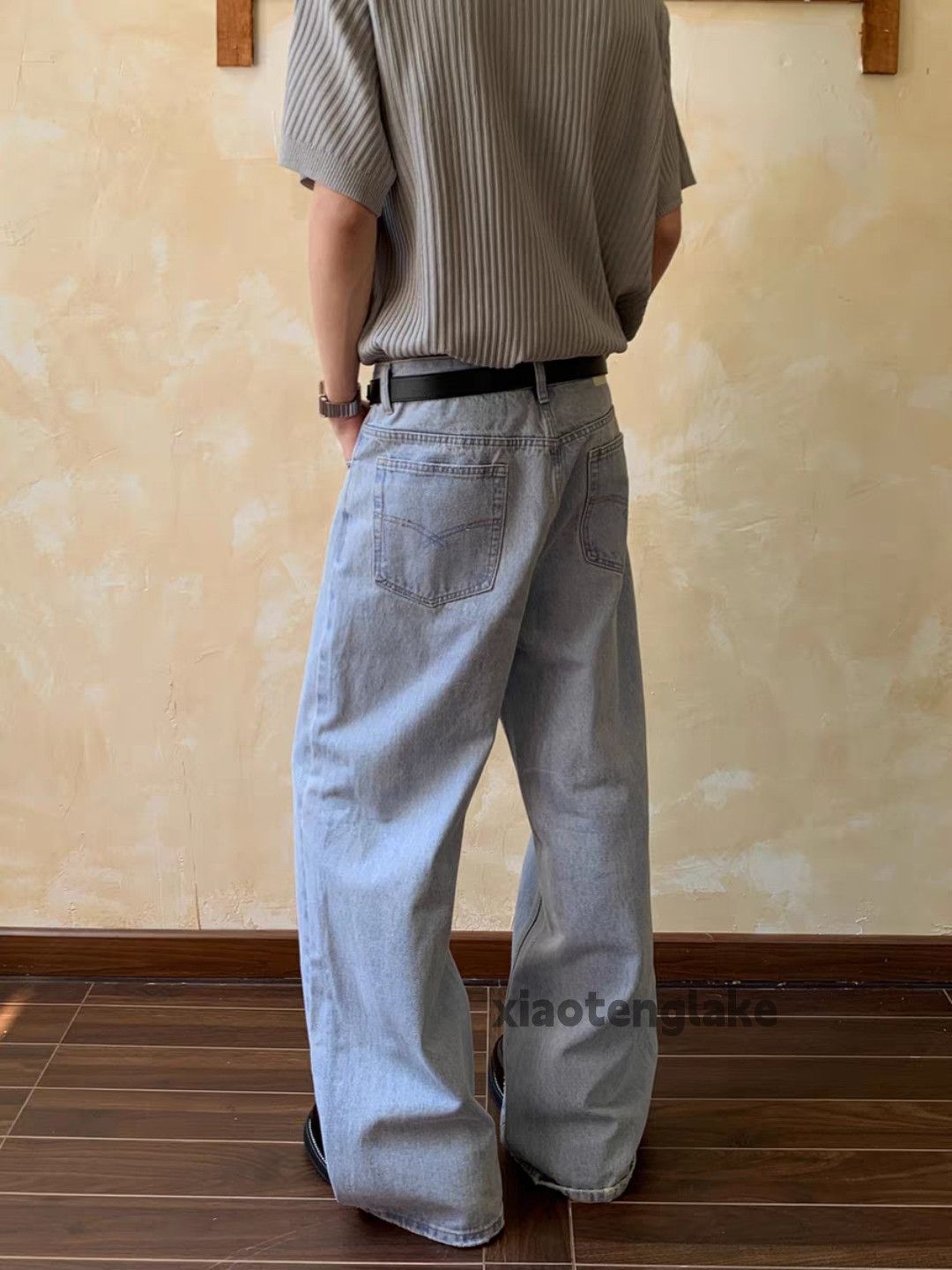 xz distressed washed faded loose baggy wide Leg jeans