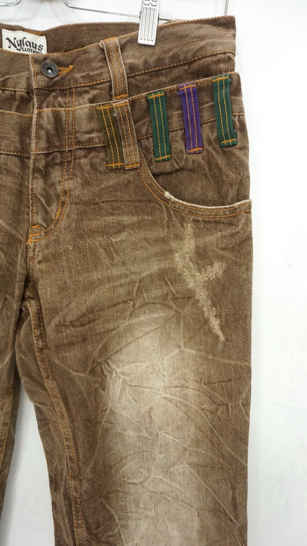 Japanese Brand NYLAUS Double Waist Brown Jeans Size US 29 - 5 Thumbnail