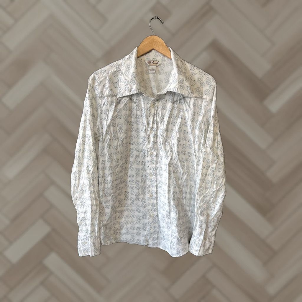Fossil Fossil Mens White Long Sleeve Button-Up Dress Shirt L Large Size White Shirt Mens Size 42R - 1 Thumbnail