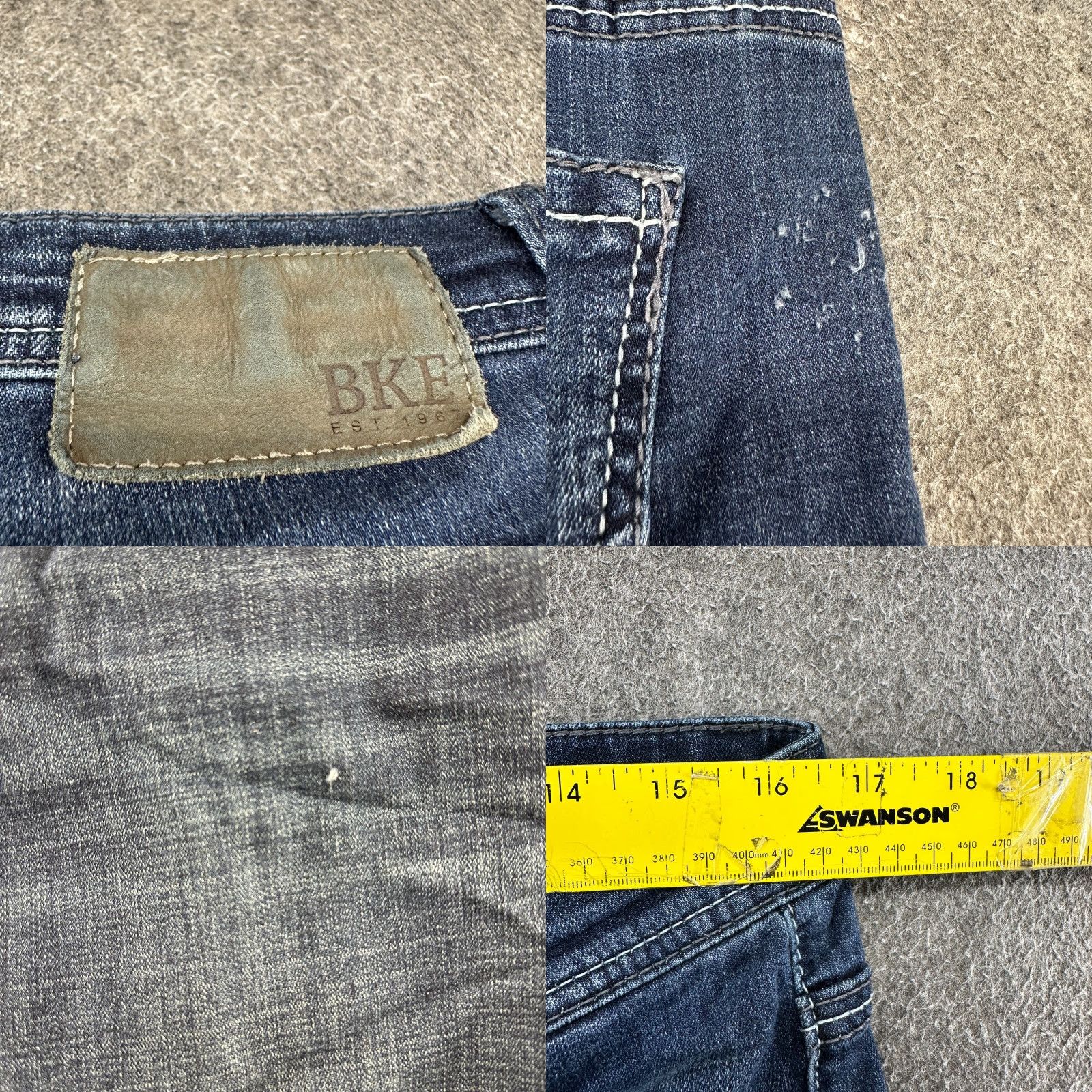Vintage BKE Tyler Jeans Main Selling Point Men 33x34 Jeans Regular Fit Blue Dark Wash 5-Pocket Denim Cotton Rayon Buckle Logo USA Mens Size US 33 - 8 Thumbnail