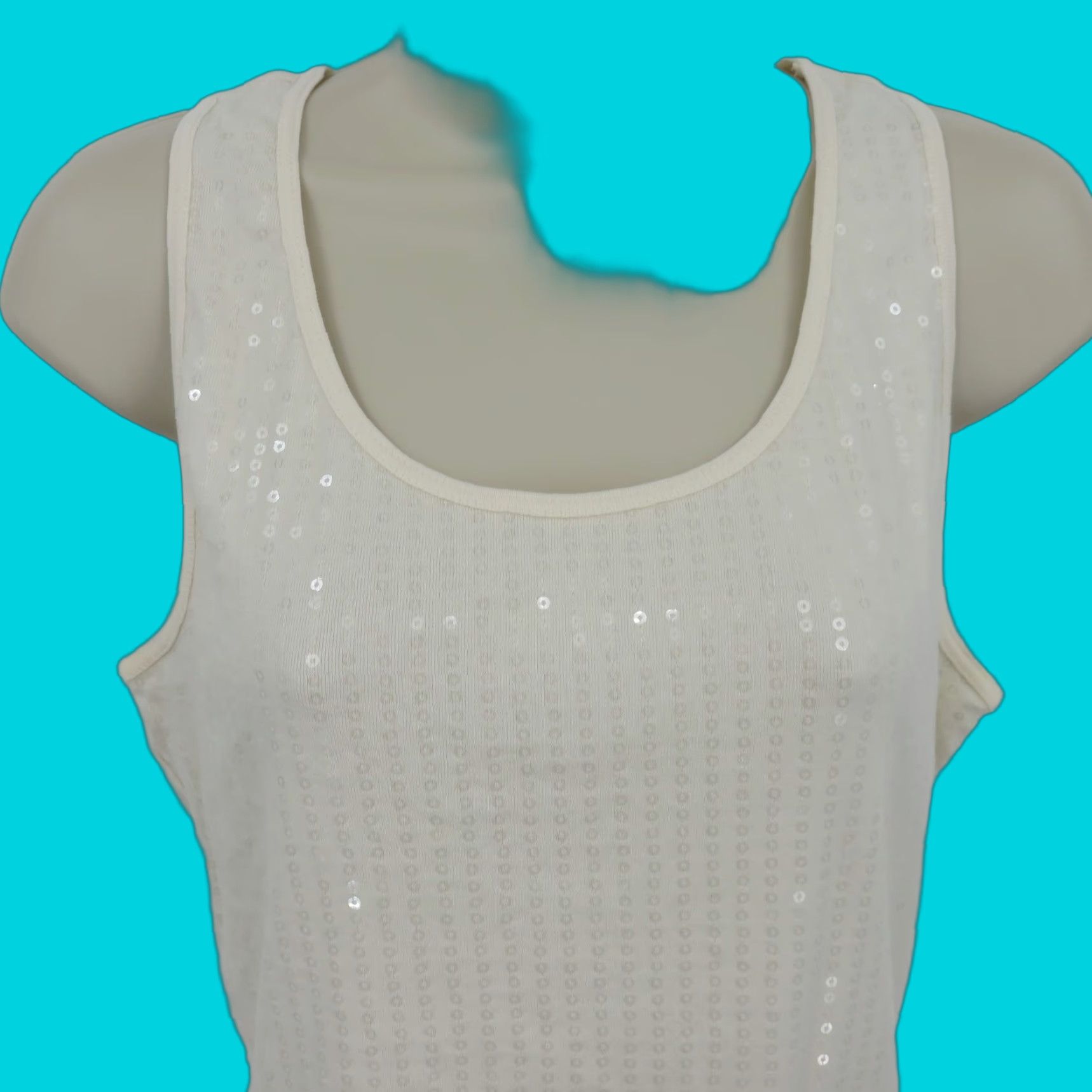 Chaps VINTAGE Chaps Tank Top Shirt Women L Ivory Sequin Sleeveless Scoop Neck Cotton Size L / US 10 / IT 46 - 1 Thumbnail