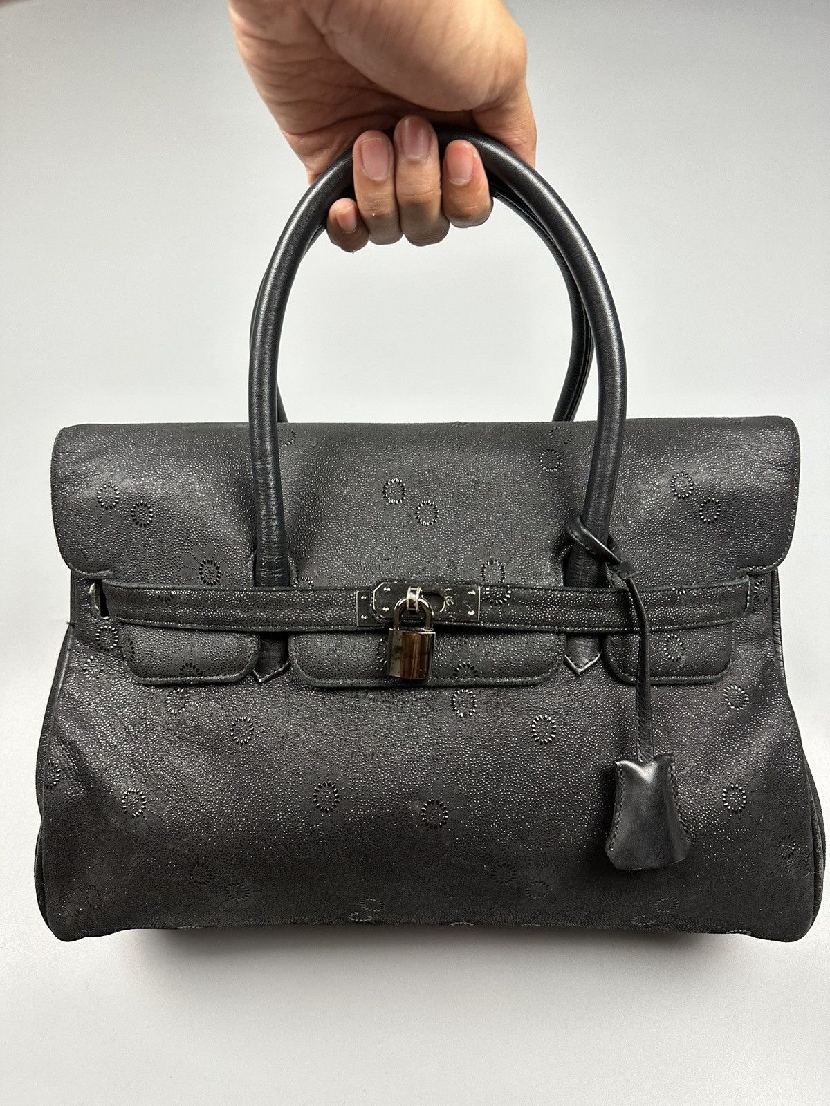 Handmade × If Six Was Nine 🔥Sick🔥Hermes Birkin Inspired Black Suede Leather Handle Bag Size ONE SIZE - 5 Thumbnail