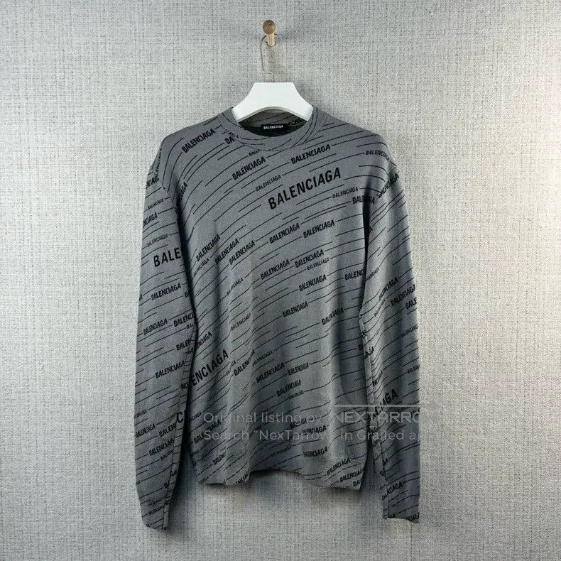 Balenciaga Balenciaga Barrage Logo Round Neck Woolen Sweater Knitwear Size US S / EU 44-46 / 1 - 1 Thumbnail