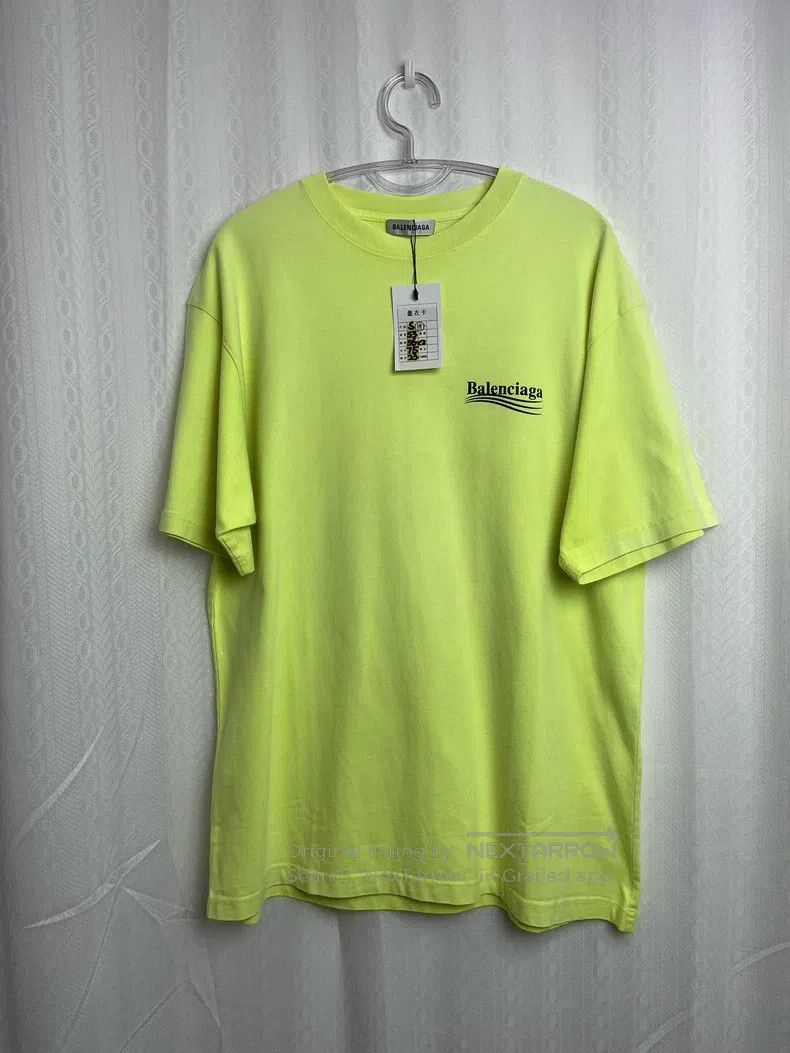 Balenciaga Balenciaga Wave Logo Fluorescent Yellow Printed Short Slee Size US S / EU 44-46 / 1 - 1 Thumbnail