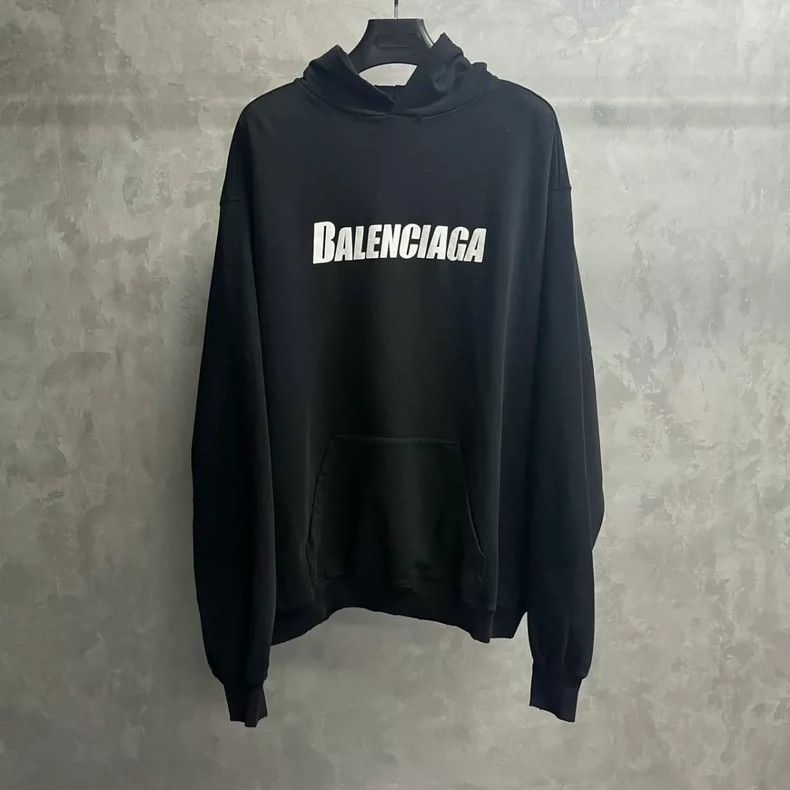 Balenciaga Balenciaga Black monogrammed hooded sweatshirt with long s Size US S / EU 44-46 / 1 - 1 Thumbnail