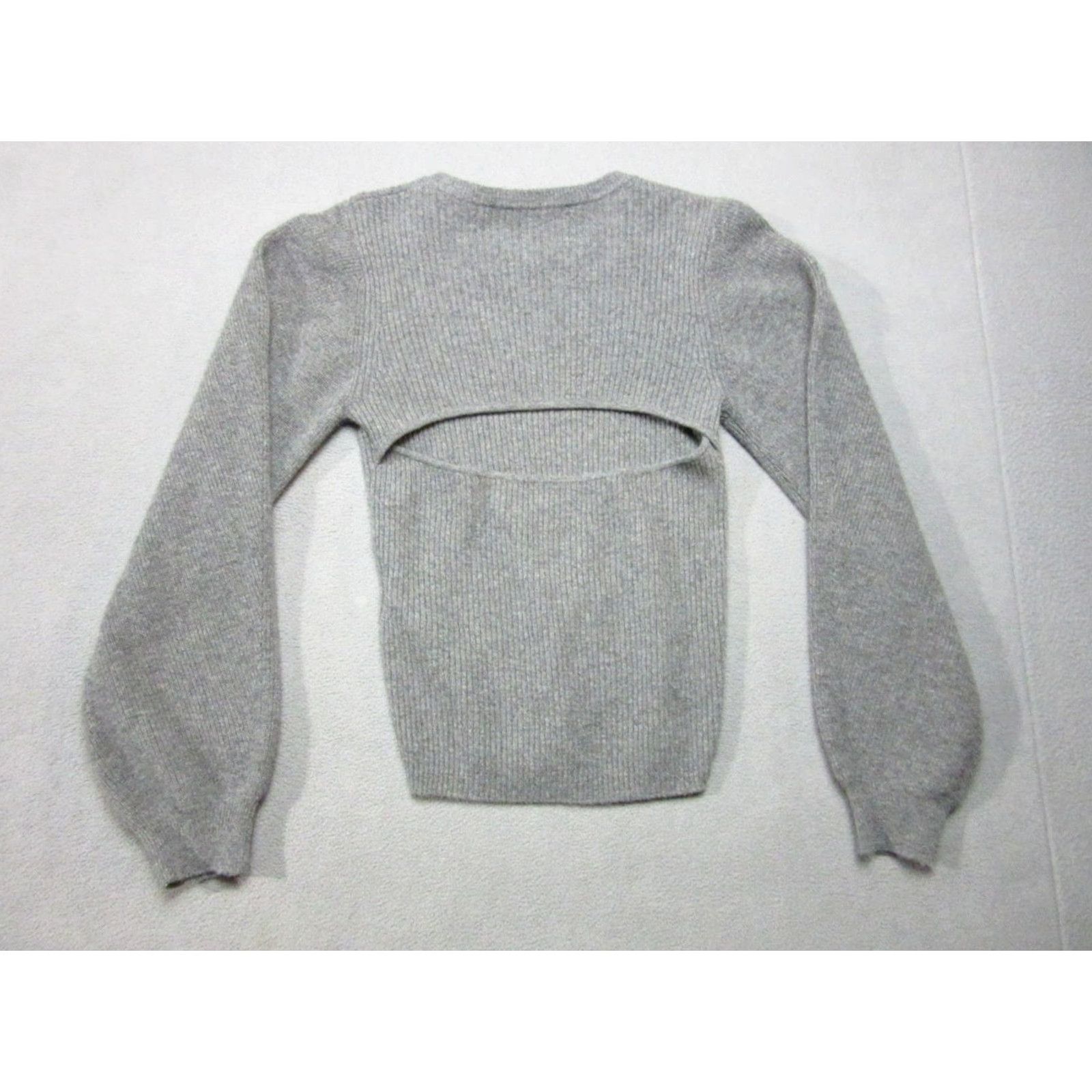 Iro IRO Sweater Women Medium Gray Paris Idaya Cashmere Ribbed Knit Open Back Cut Out Pullover Crew Neck Casual Winter Fall Ladies Size M / US 6-8 / IT 42-44 - 7 Thumbnail