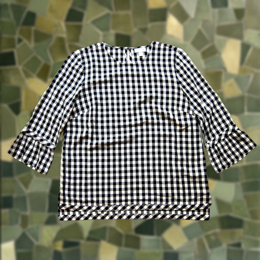 J. Jill J. Jill Blouse Plaid 3/4 Sleeve Tunic Peasant 100% Rayon Black Small Womens Size S / US 4 / IT 40 - 1 Thumbnail