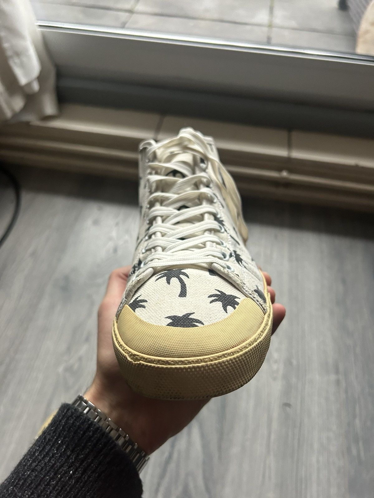 Saint Laurent Paris Palm Tree Print Canvas High-Top Sneakers Size US 7.5 / EU 40-41 - 12 Thumbnail