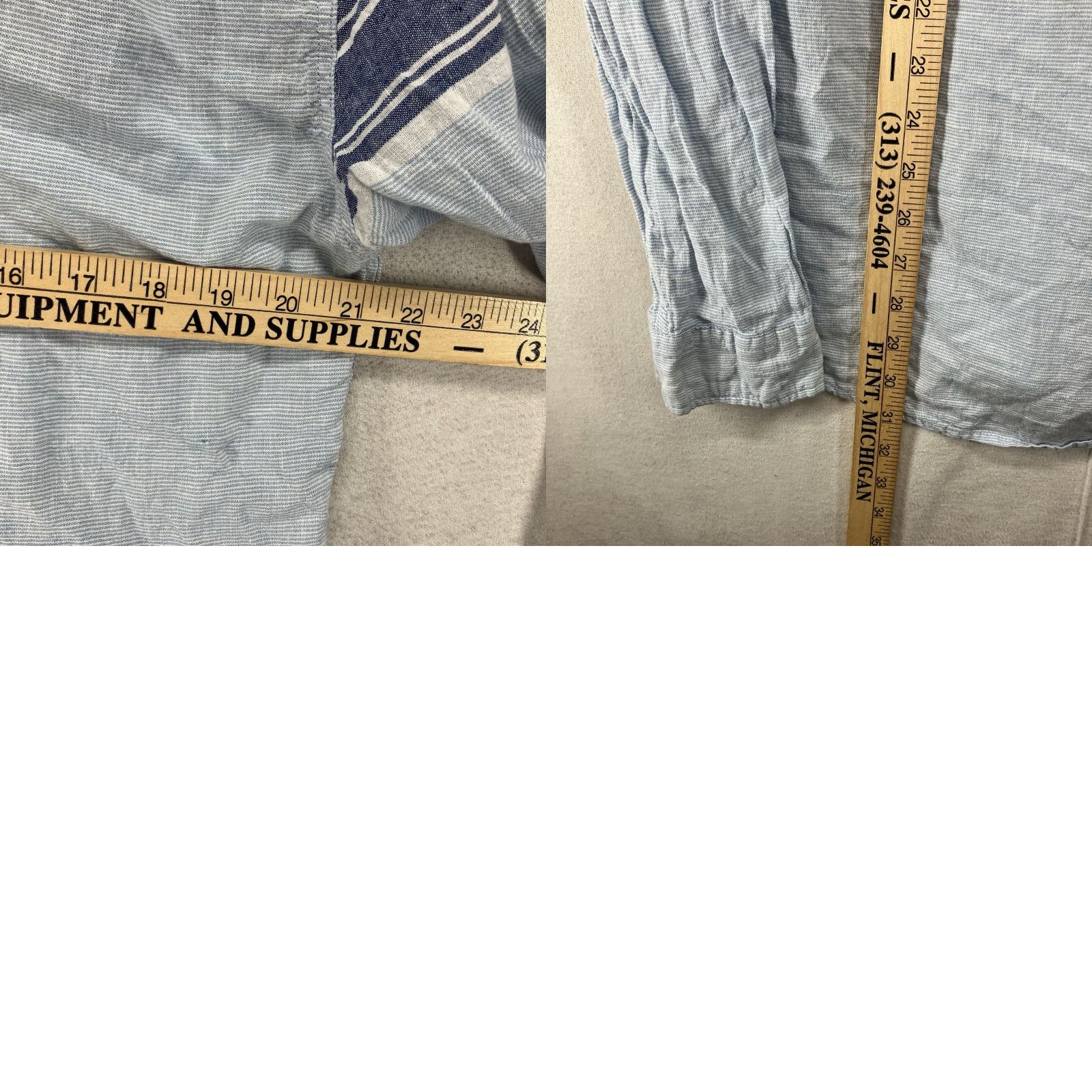 Springfield Mens All Linen Button Up Shirt XL Custom Fit Thin Lightweight Shades of Blue EUC Size US XL / EU 56 / 4 - 10 Thumbnail