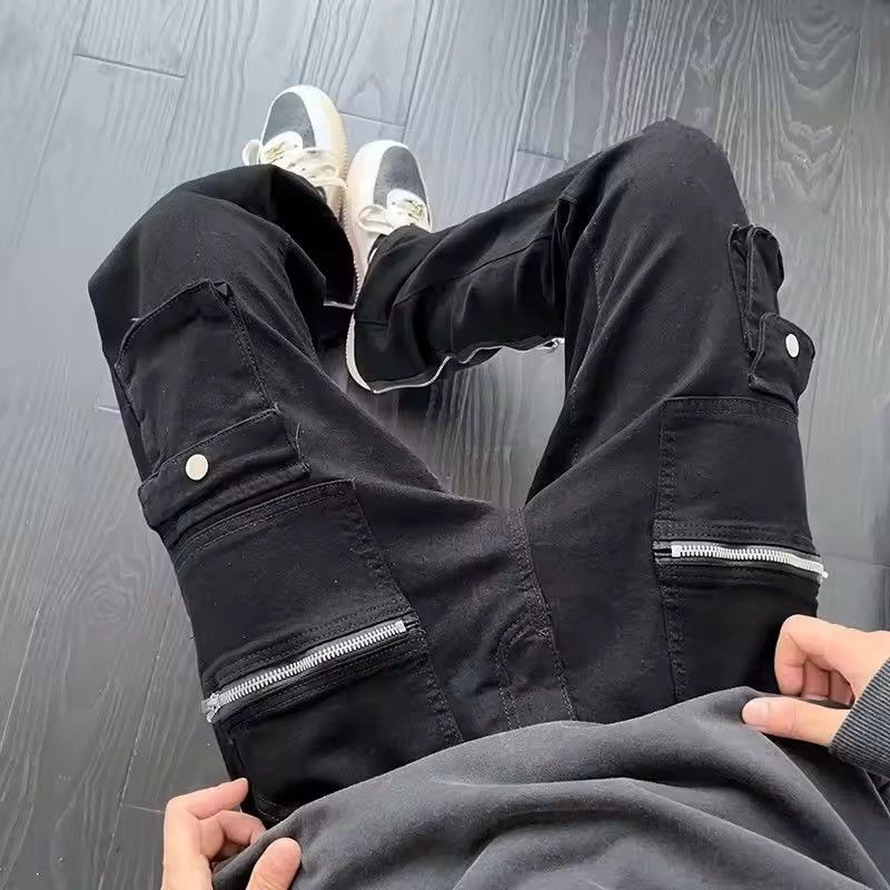 Japanese Brand Black Multi-Zip Cargo Flared Pants - Stacked Fit Size US 32 / EU 48 - 9 Thumbnail