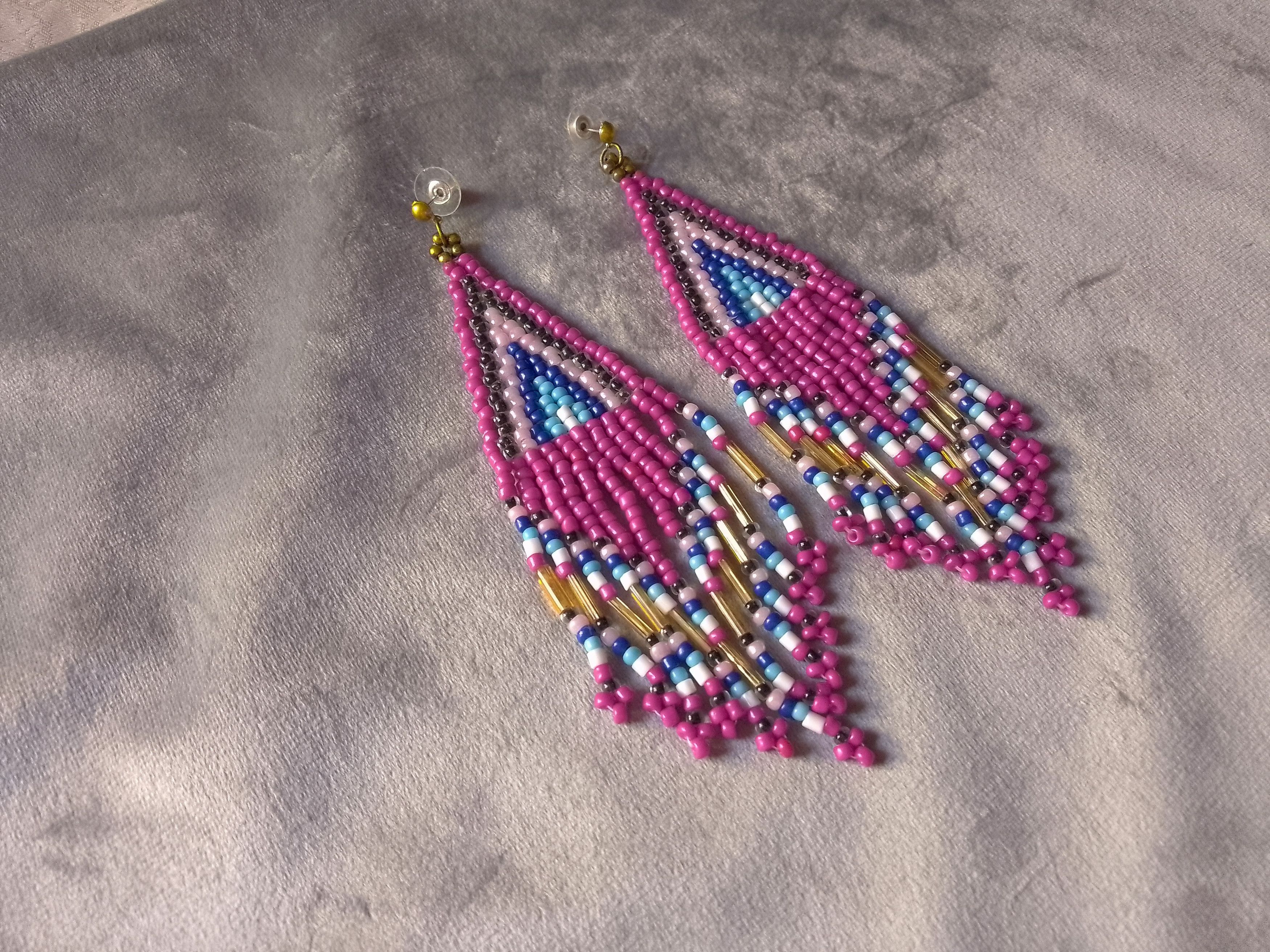 Handmade Earrings Long Fringe Pink Ethnic Tribal Elegant Alternative Size ONE SIZE - 2 Thumbnail