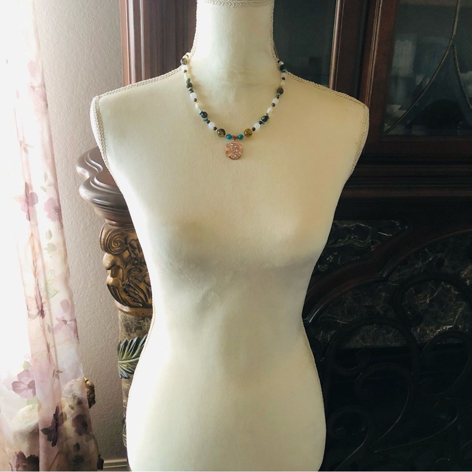 Handmade Handcrafted howlite jasper tiger eye pearl necklace Size ONE SIZE - 5 Thumbnail