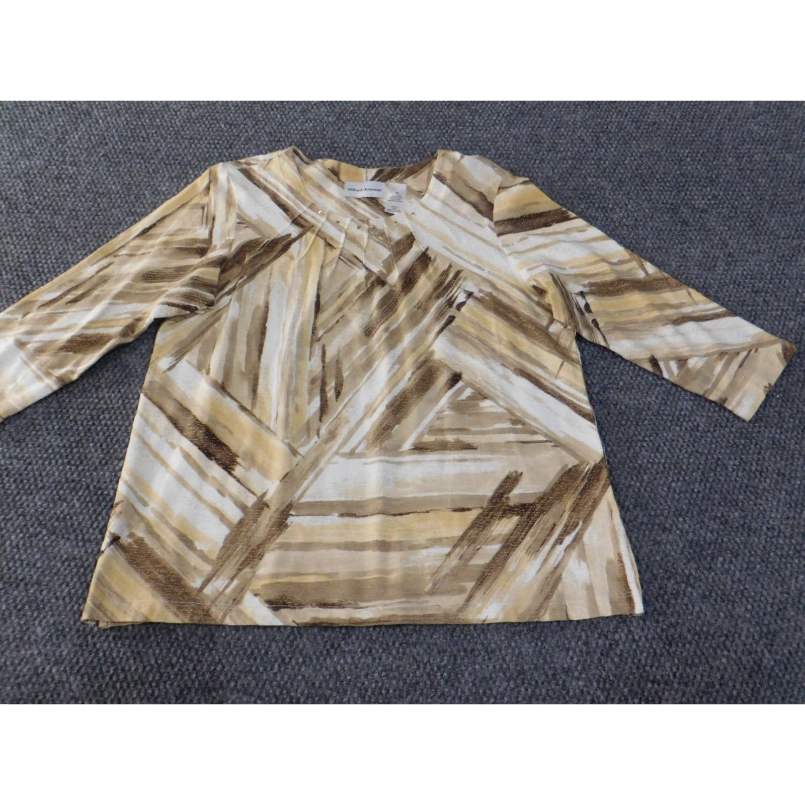 Vintage Alfred Dunner Blouse Geometric Beaded Stretch Knit Long Sleeve Round Neck M Brown Women Regular Vintage: No Size M / US 6-8 / IT 42-44 - 3 Thumbnail