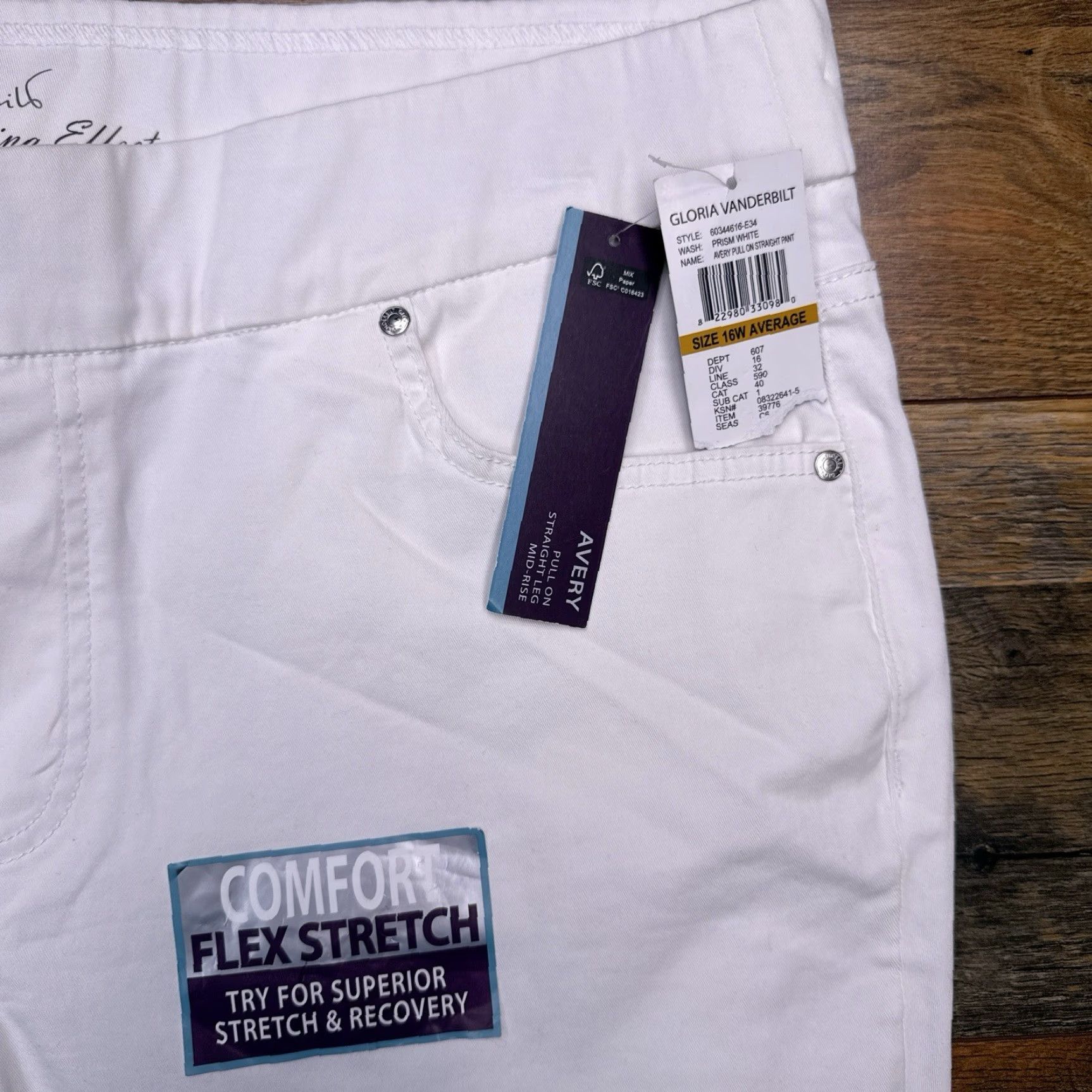 Gloria Vanderbilt Gloria Vanderbilt Pants 16W White Denim Straight Pull On High Rise Chino Stretch Womens Plus Regular Mid Rise 30in Inseam Trousers Size 38" / US 16 / IT 52 - 4 Thumbnail