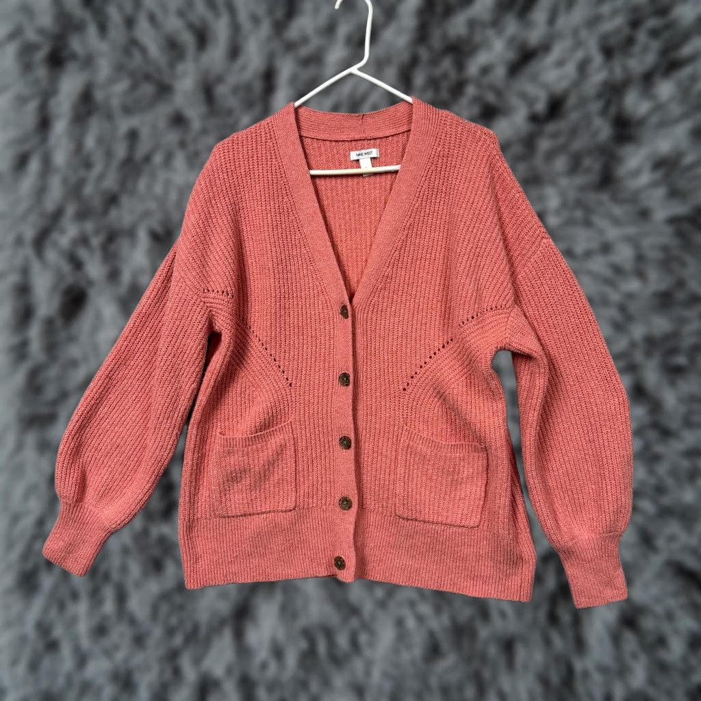 Nine West Nine West Cardigan Shirt Womens Large Pink Button Front V-Neck Balloon Sleeve Preppy Cozy Casual Size L / US 10 / IT 46 - 1 Thumbnail