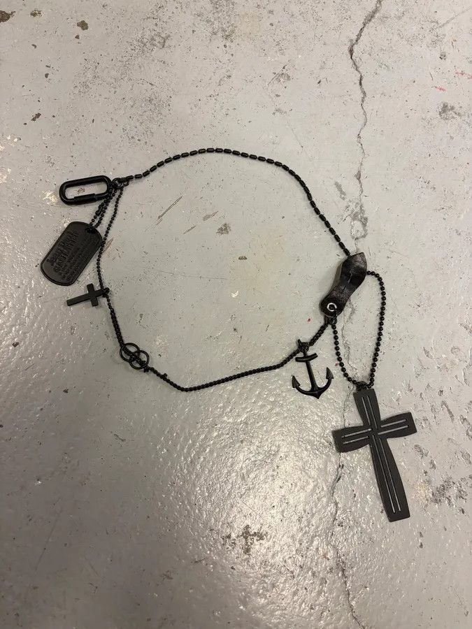 Jean Paul Gaultier 2000s Jean Paul Gaultier Black Dog Tag Cross Charm Necklace Size ONE SIZE - 2 Thumbnail