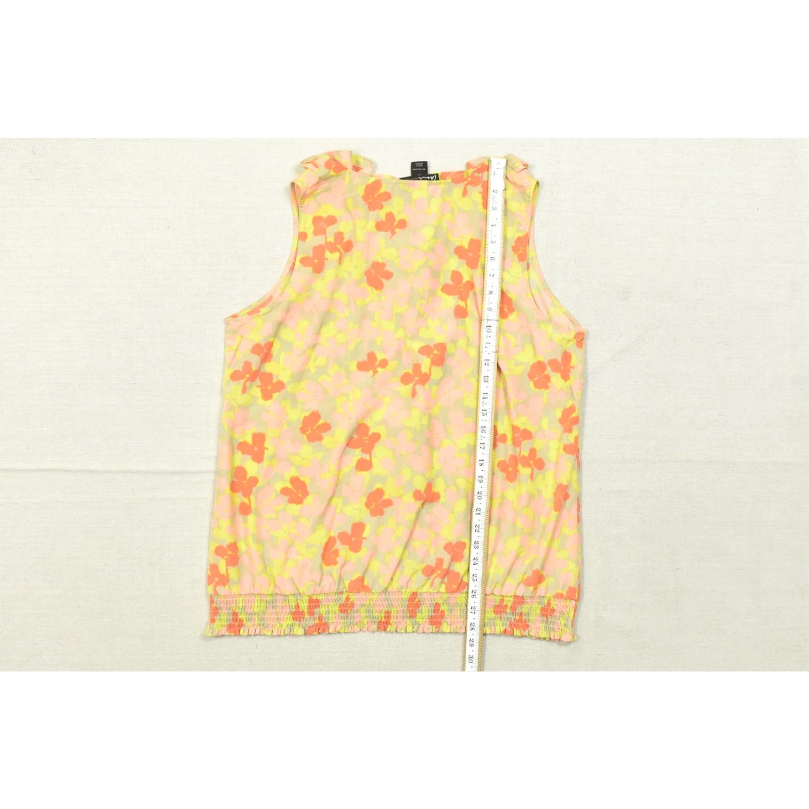 Vintage Lane Bryant Blouse Women Plus Size 22 Floral Sleeveless Ruffle Neck Pink SMocked Hem Adjustable Pullover Casual Summer Spring Short Sleeve? Size 3XL / US 20-22 - 4 Thumbnail