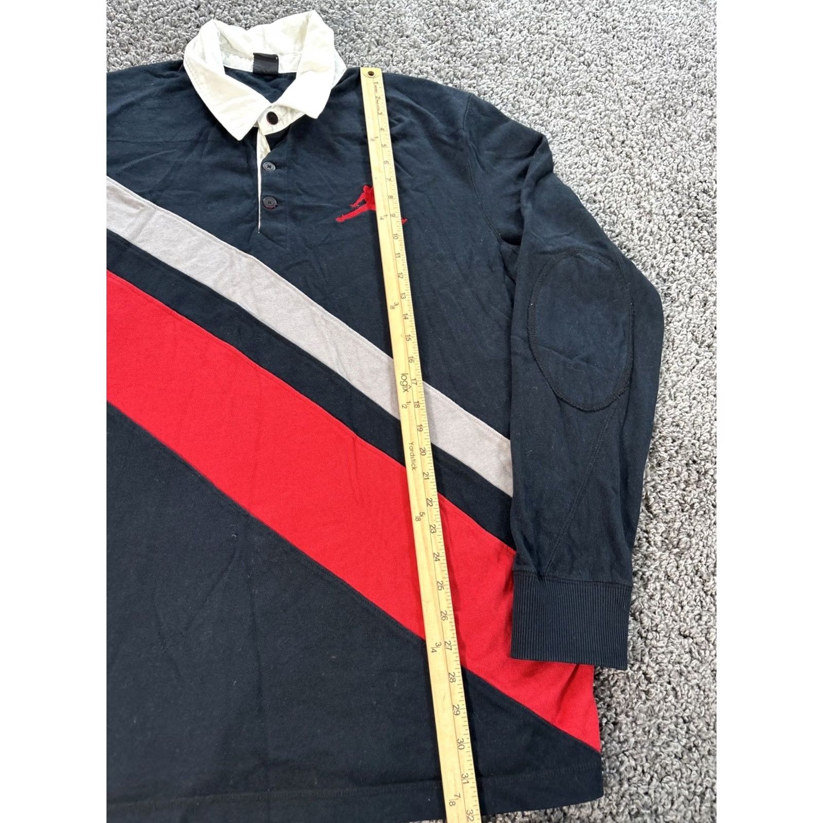 Jordan Brand VINTAGE Nike Air Jordan Rugby Shirt Long Sleeve Striped Polo XL Black Men Size US XL / EU 56 / 4 - 2 Thumbnail