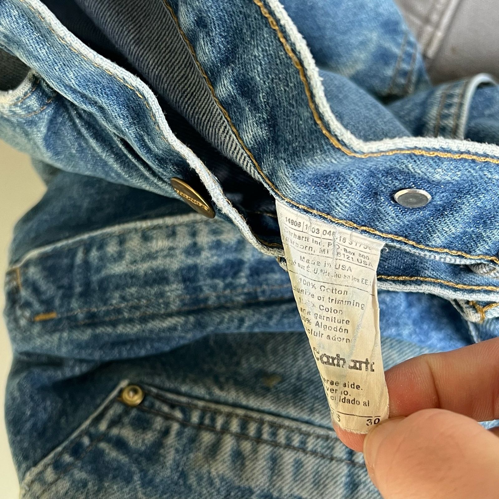 Carhartt × Vintage Carhartt faded denim blue jean double knee work wear pants Size US 35 - 7 Thumbnail