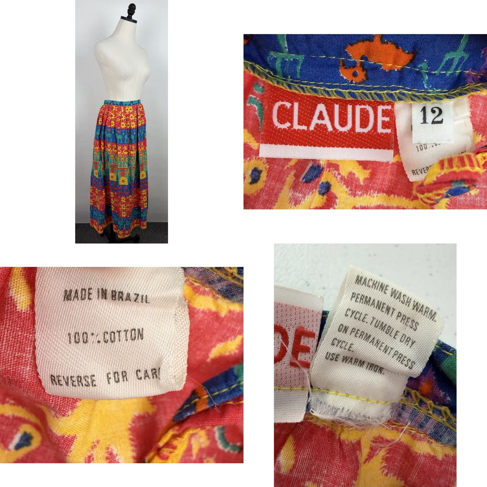 Vintage VINTAGE Claude Skirt Maxi Womens S Red Geometric Pleated 80s Art Southwestern Retro Long Hip Pockets Back Zip"} Size 28" / US 6 / IT 42 - 8 Thumbnail